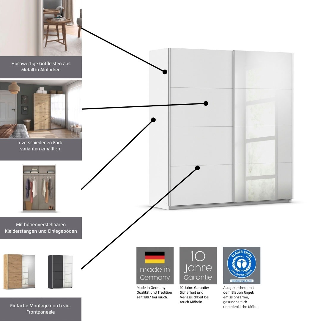 Thumbnail - rauch Schwebetürenschrank "Subito Kleiderschrank Bestseller" Schlafzimmerschrank Schrank Garderobe mit 4 Spiegelelemente...