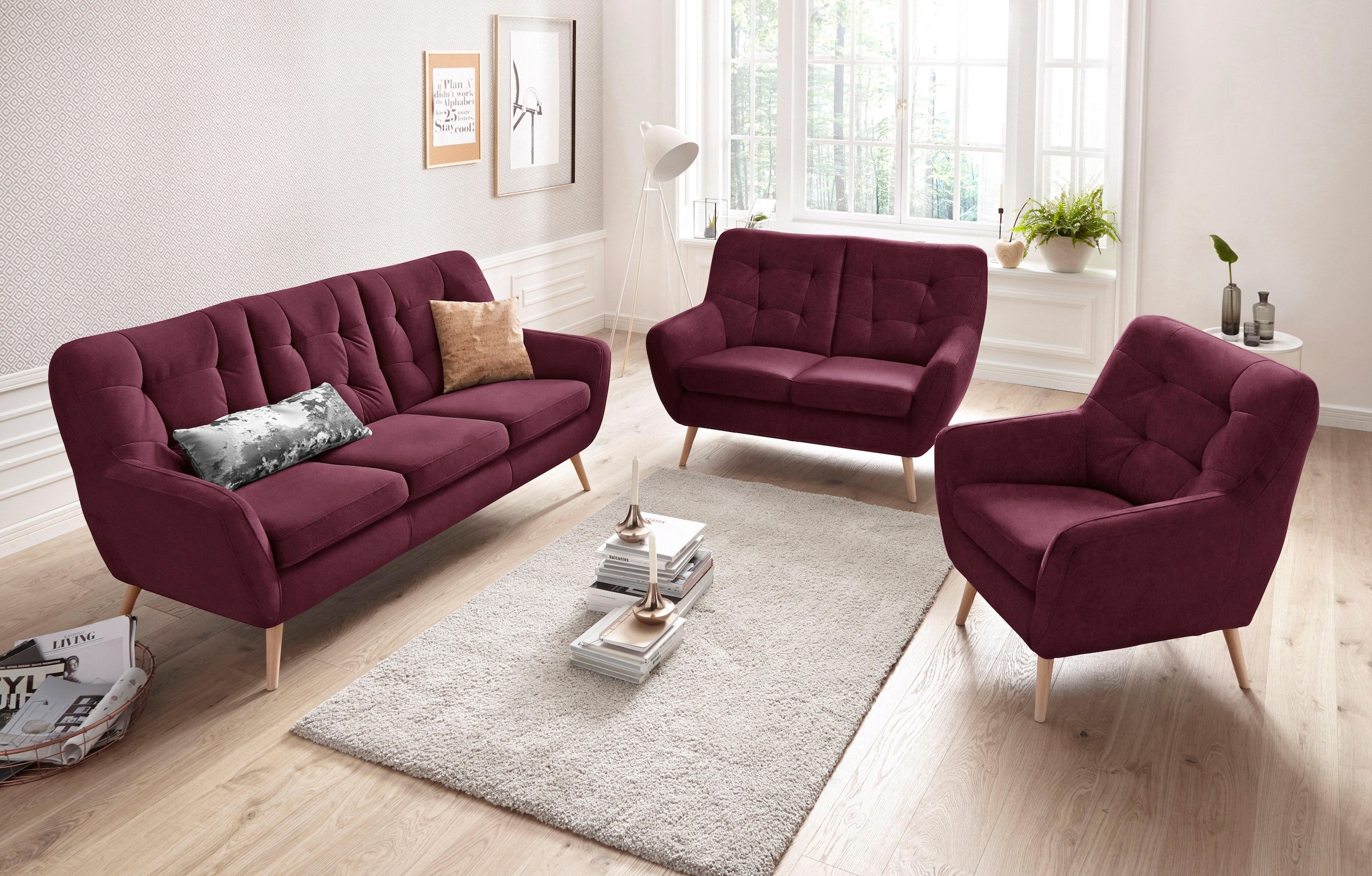exxpo - sofa fashion Sessel »Scandi, Loungesessel mit tollem Sitzkomfort, hochwertige Polsterung«, bequem, hohe Holzfüße