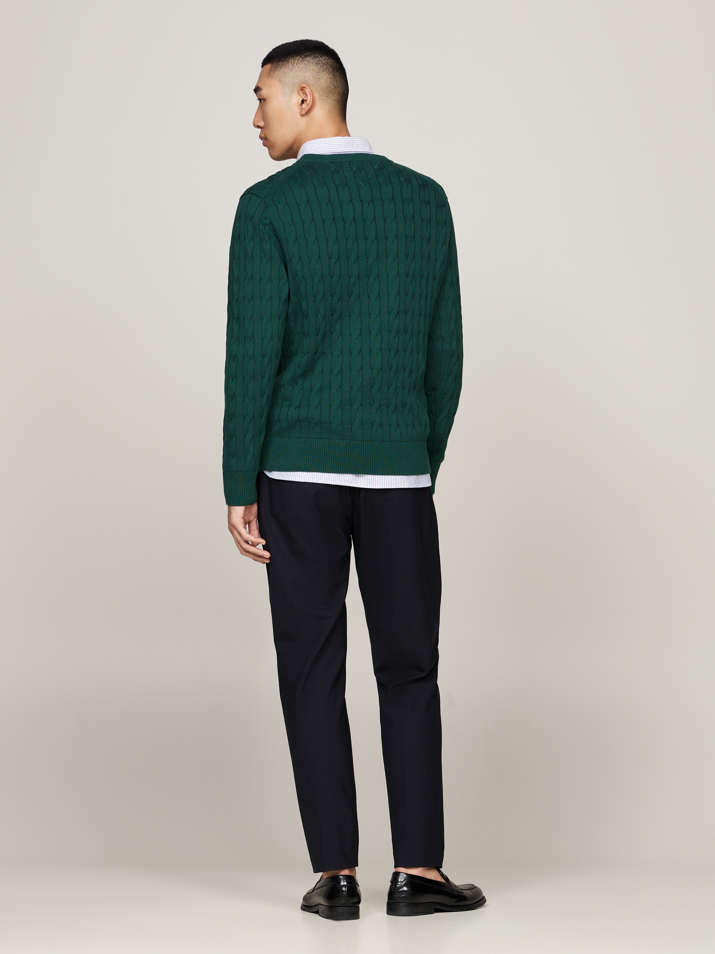 Tommy Hilfiger Strickpullover »CLASSIC CABLE CREW NECK mit Strukturstrick und Flaglabel« unifarben, casual, regular fit, Baumwolle, Rundhals