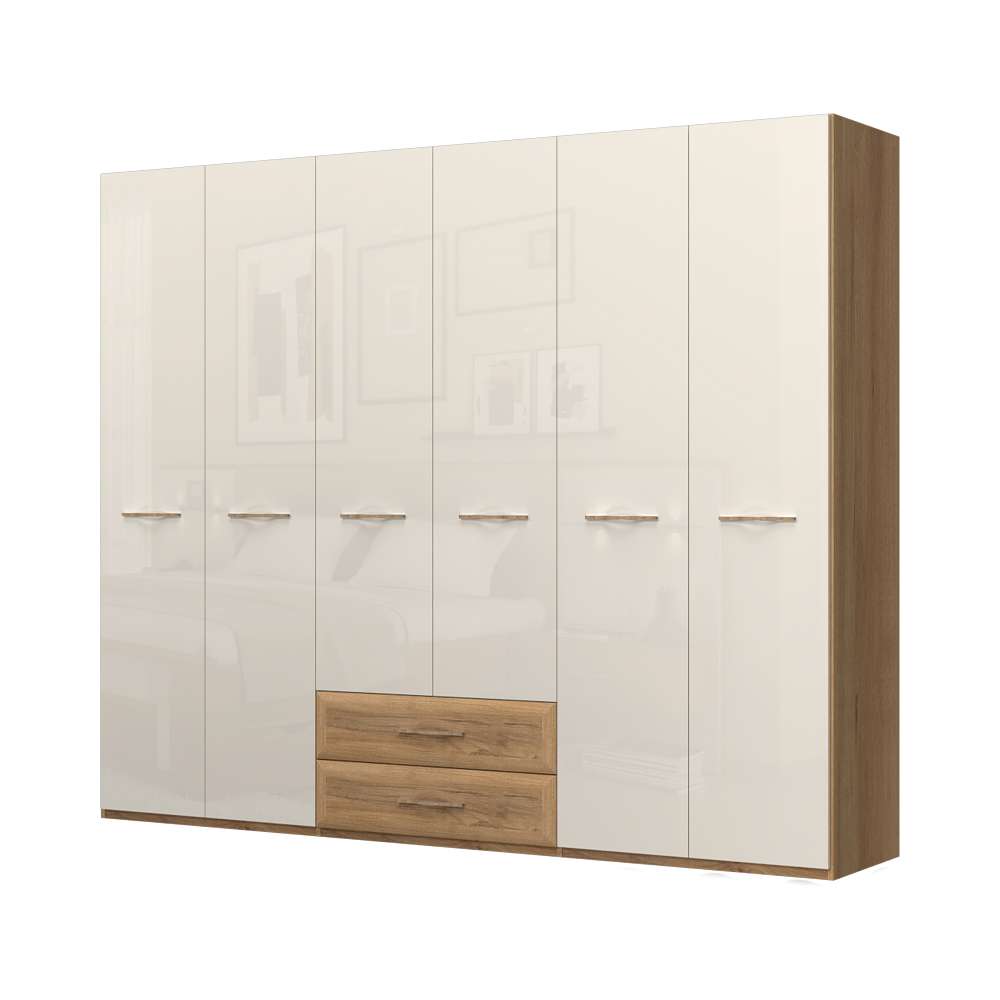 OTTO home "Gala, beige hochglänzend UV lackiert, kratzfest, FSC-zertifiziert" abgerundete Schubladen aus MDF im Holzdekor, soft-close, hoher Schrank (224cm), wahlweise in 4 Breiten, Made in Europe