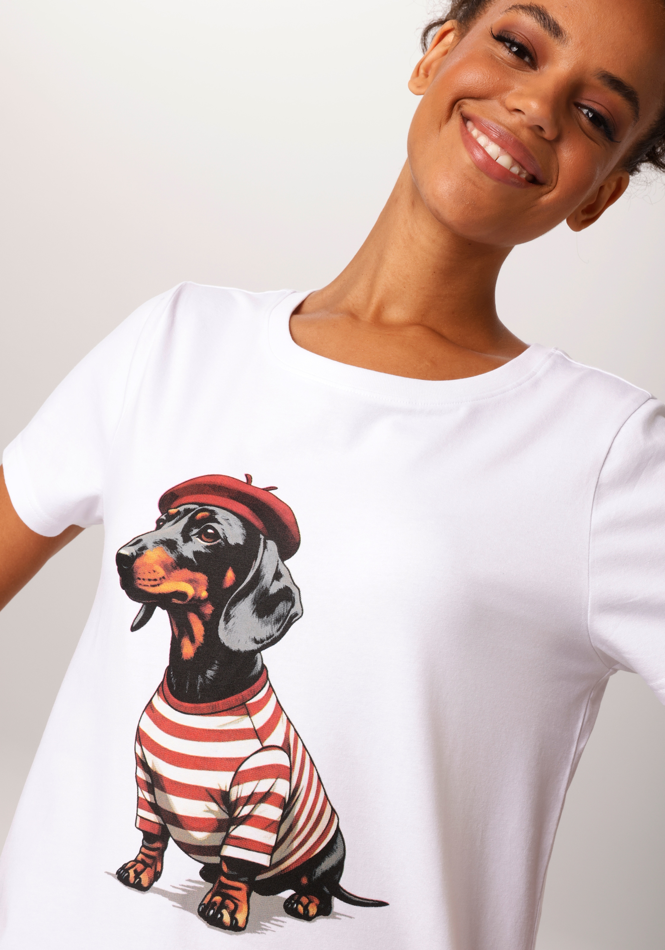 Aniston CASUAL T-Shirt mit Dackel oder Mops bedruckt - du hast die Wahl - NEUE KOLLEKTION