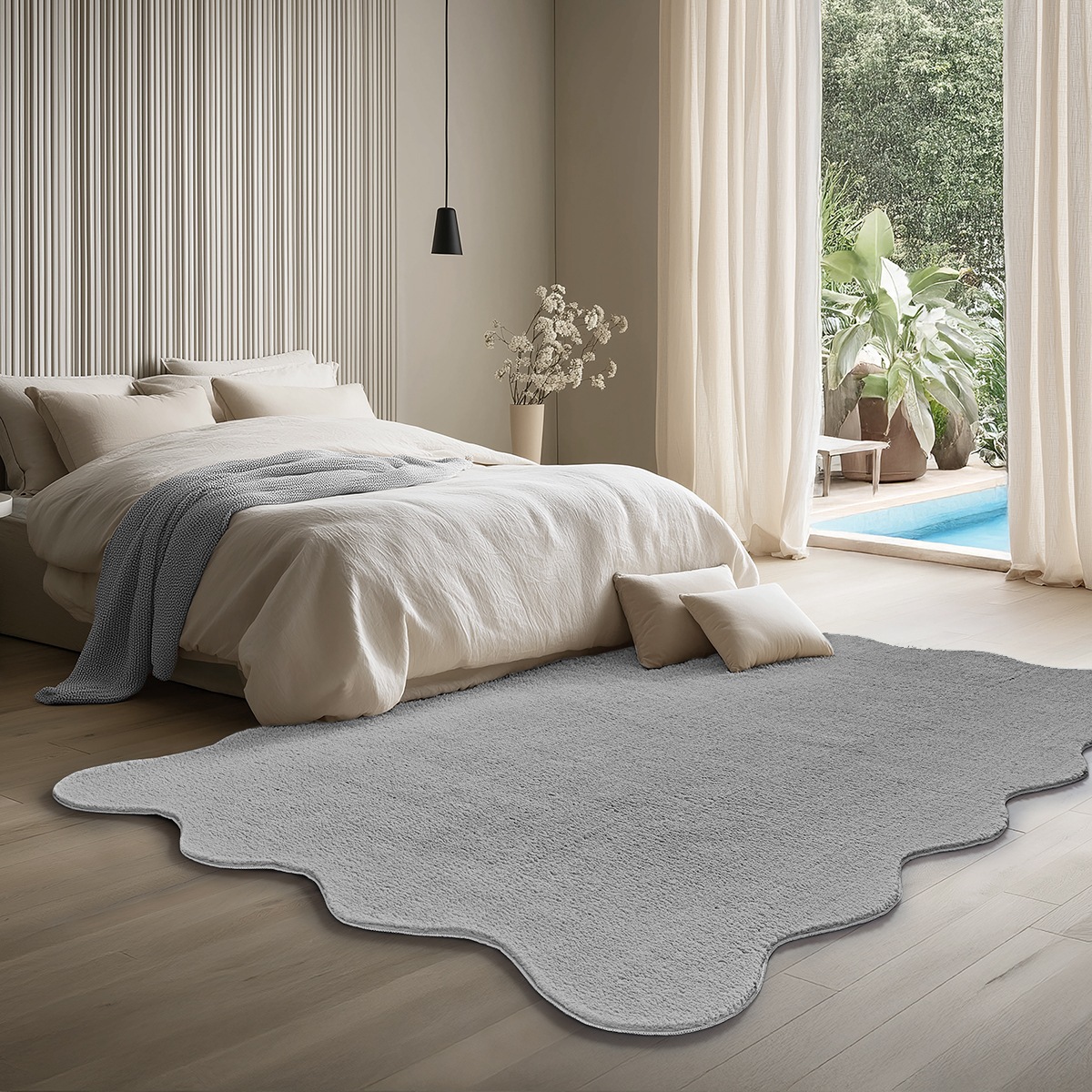 Teppich THE CARPET "Relax Scallop kuschelig & Super Soft", grau, B:160cm L:220cm, Polyester, Teppiche, Teppich, Anti-Rutsch Unterseite, Waschbar bis 30 Grad, Felloptik