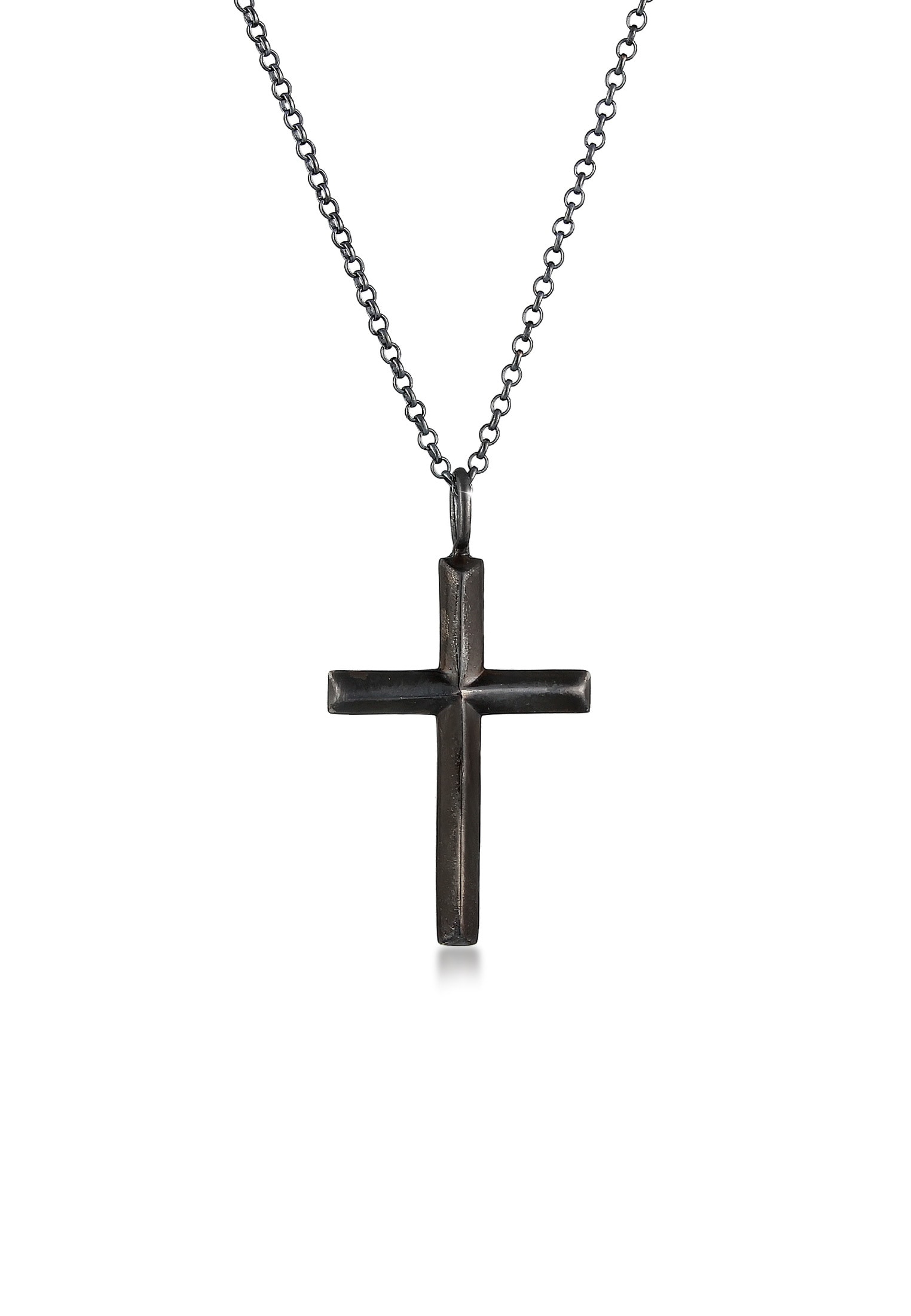 Lange Kette »Herren mit Kreuz Oxidiert Massiv 925 Silber«