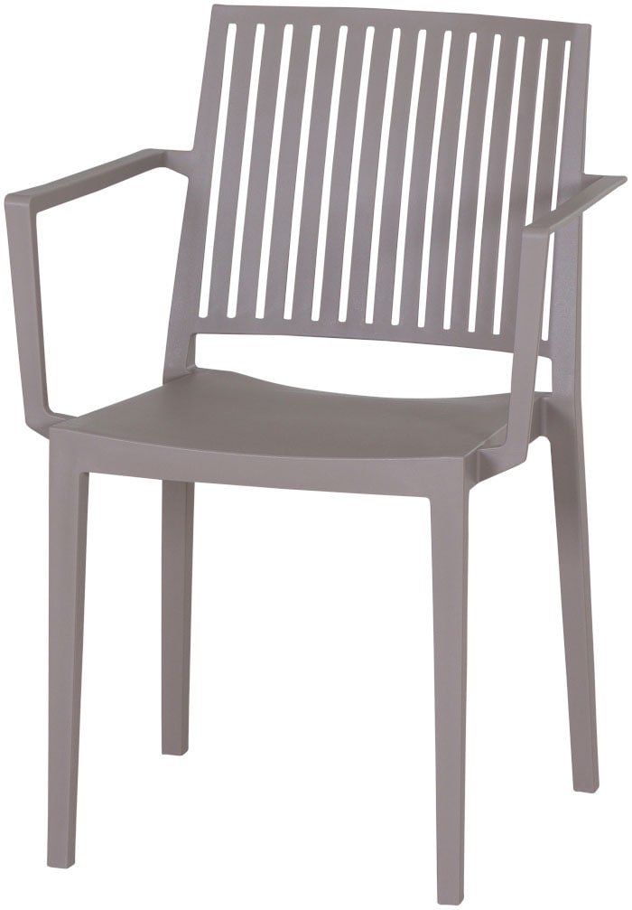 Siena Garden Gartensessel »Lane Sessel taupe 2er Set mit Tisch« Set, 2 Stk. tlg. 2 x Stapelsessel + Tisch Sola Ø 80 cm