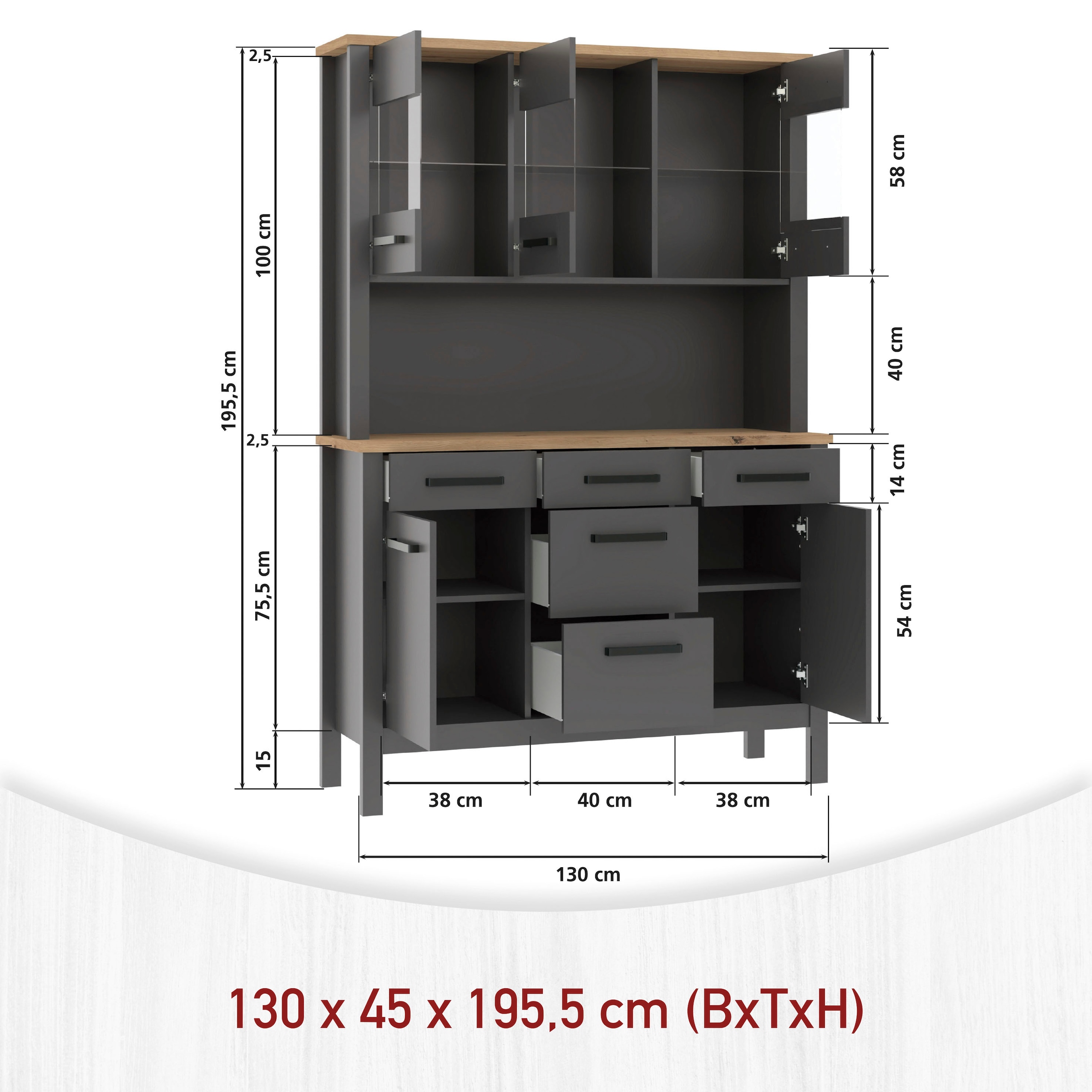 Inter Link Buffet »Buffet Veneto« 1 Stk. tlg. Stauraum-Modul, passend zur Modularen Küche, 130x45x195,5 cm