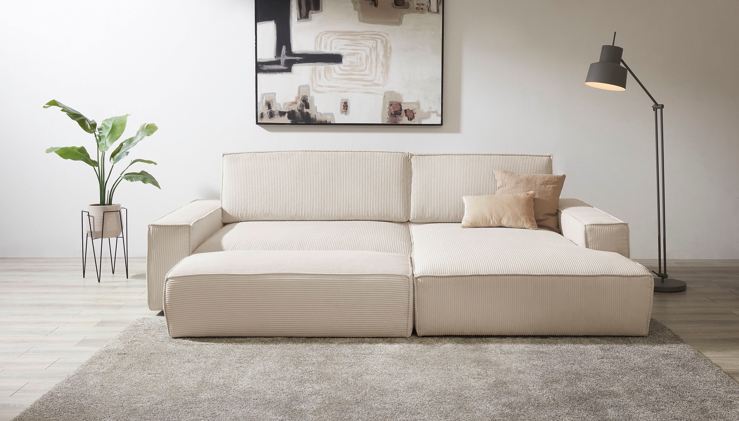 Home affaire Polsterecke »NEU: SHERWOOD XXL tief, L-Form mit Schlaffunktion, Big-Sofa mit Hocker«, (Set, 2 St.), stellbar zum Schlafsofa (Krokodilverbinder), Cord, Leinenoptik