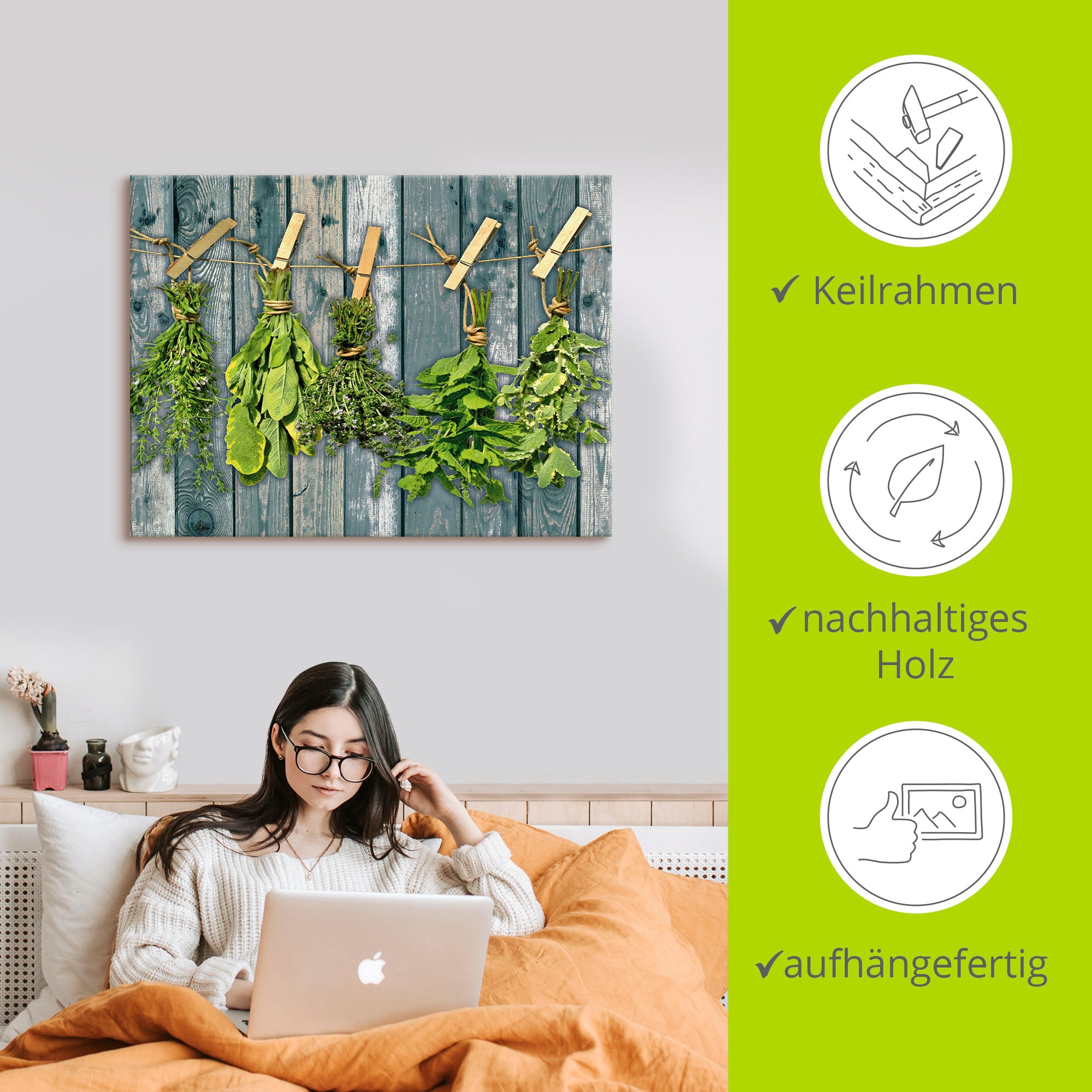 Artland Wandbild »Kräuter mit Holzoptik«, Pflanzen, (1 St.), als Alubild, Outdoorbild, Leinwandbild, Wandaufkleber, versch. Größen