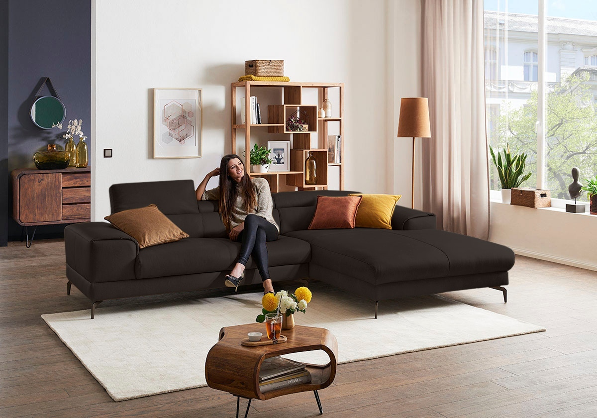 W.SCHILLIG Ecksofa "Piedroo, Designsofa mit tollem Sitzkomfort, elegant und bequem, L-Form" Kopfteilverstellung, wahlweise mit Sitztiefenverstellung, Breite 303cm