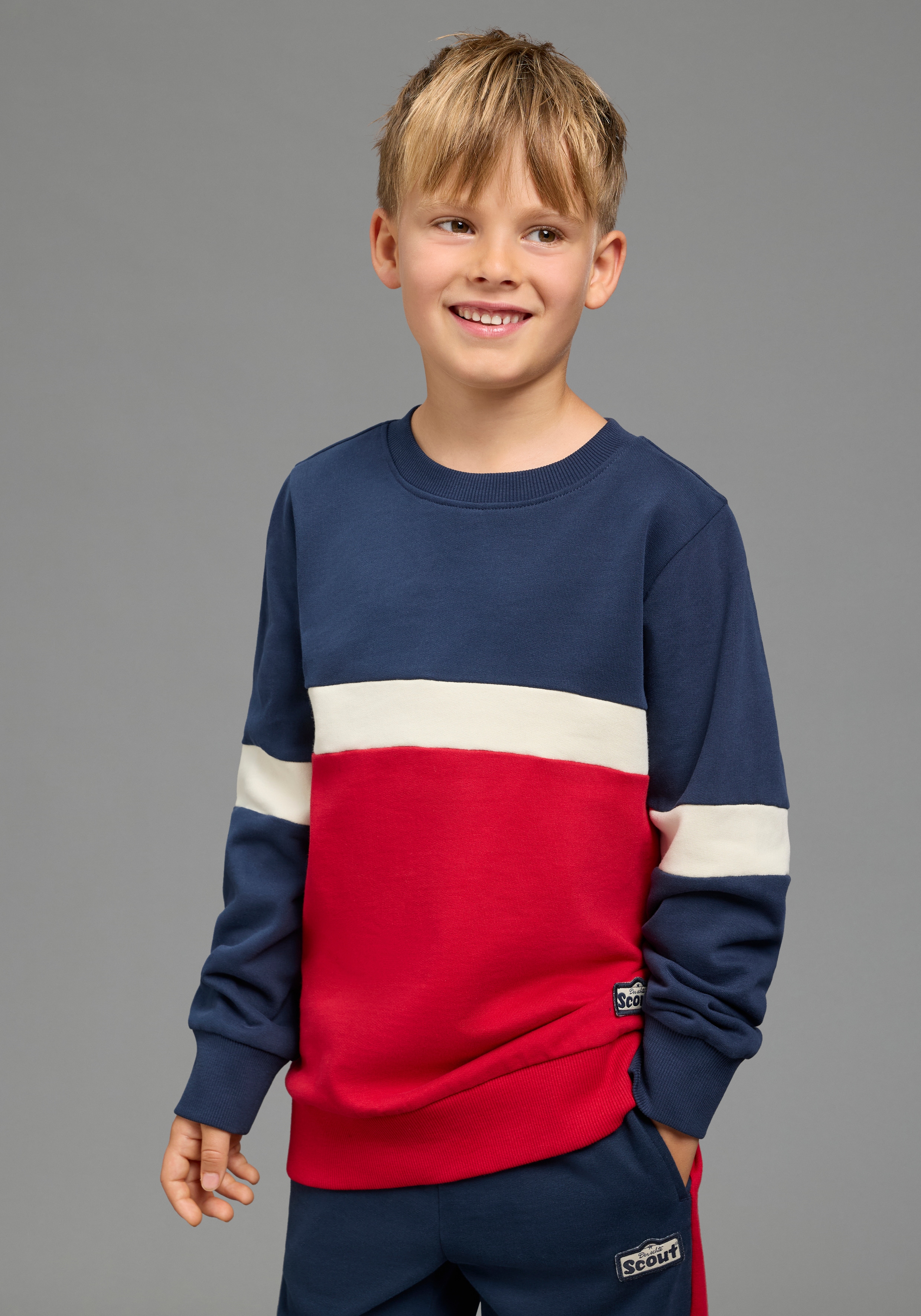 Scout "Rundhals-Sweat mit kontrastfarbigen Einsätzen - NEU von SCOUT", Colorblocking Sweatshirt, Rundhals, Langarm, hüftbedeckende Länge