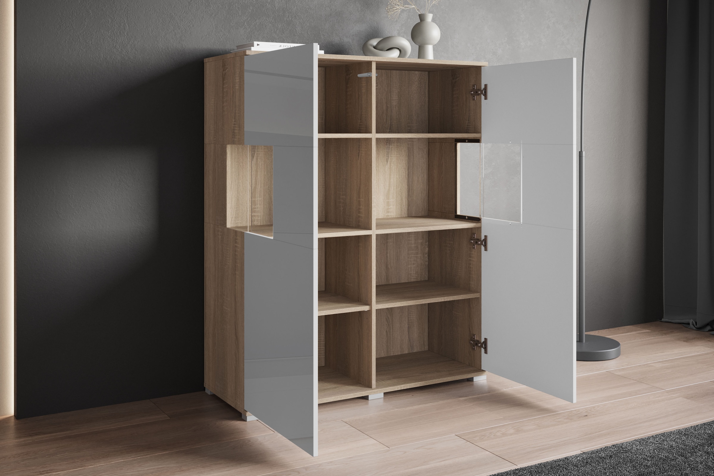 INOSIGN Highboard »Kenia«, (1 St.), Modernes Highboard mit Glastüren, Breite 100 cm