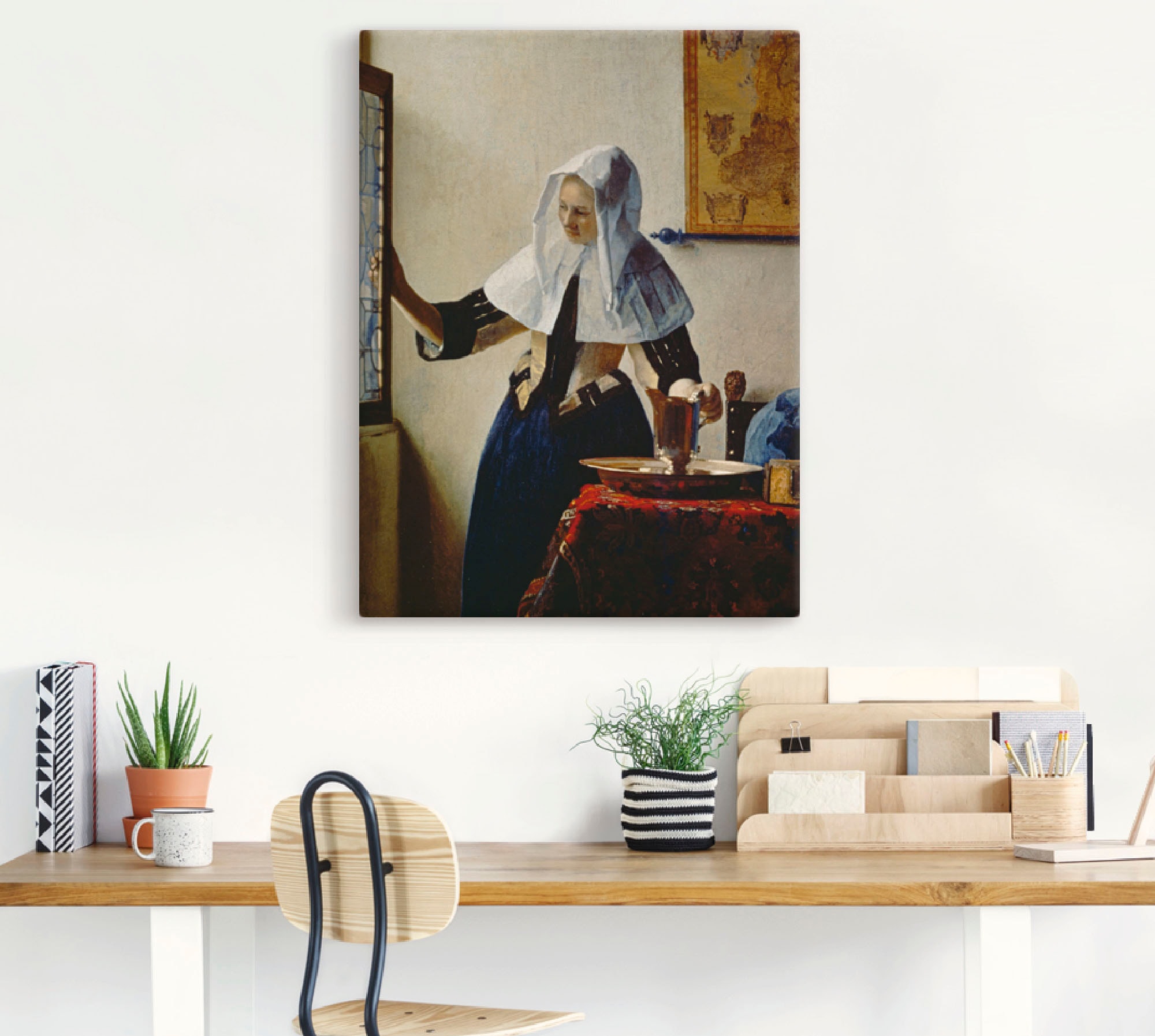 Artland Wandbild »Junge Frau mit Wasserkrug am Fenster«, Frau, (1 St.), als Leinwandbild, Wandaufkleber oder Poster in versch. Größen