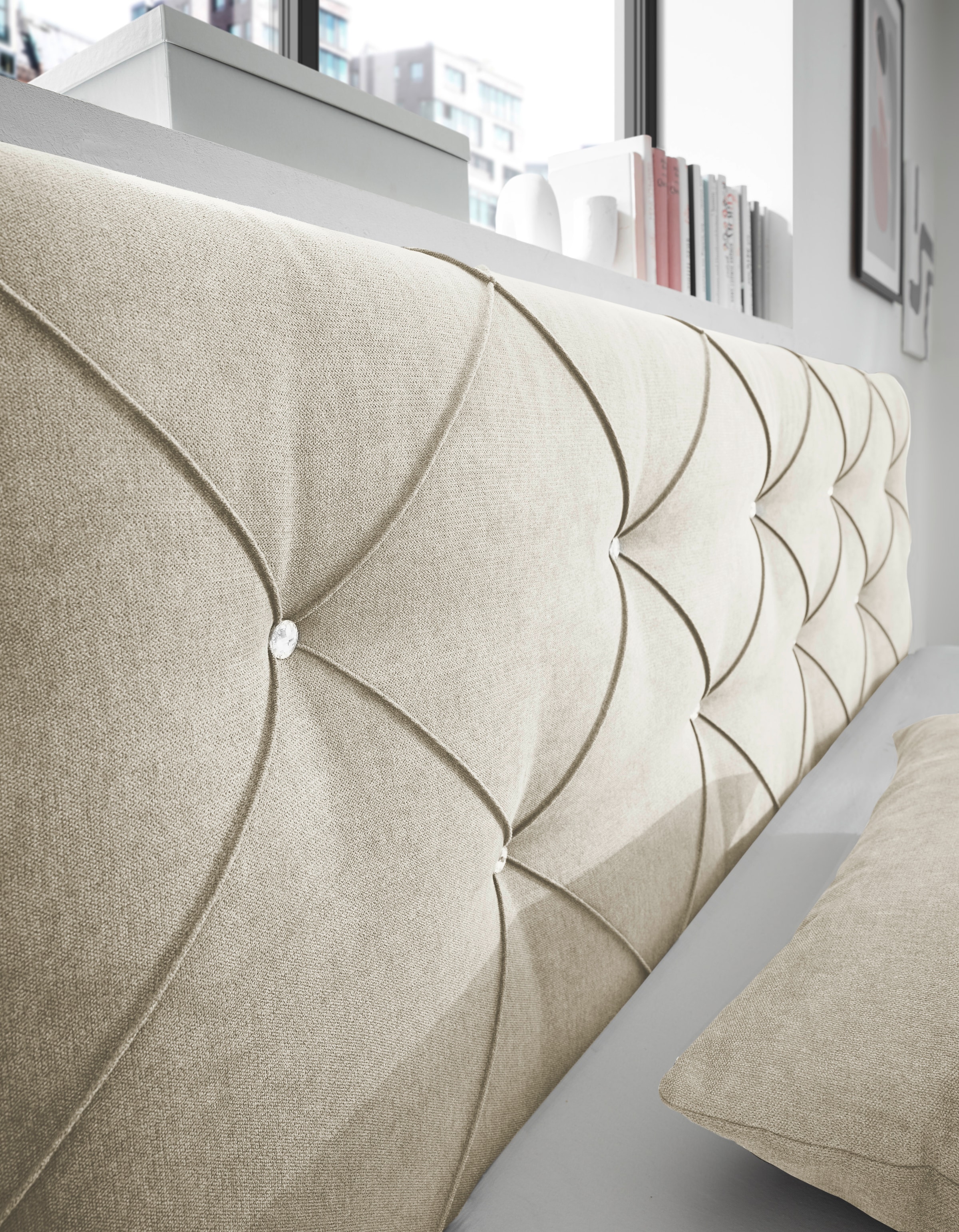 ED EXCITING DESIGN Boxspringbett »Villano«, mit Strasssteinen, Breite: 180cm, mit Bettkasten, inkl. Topper