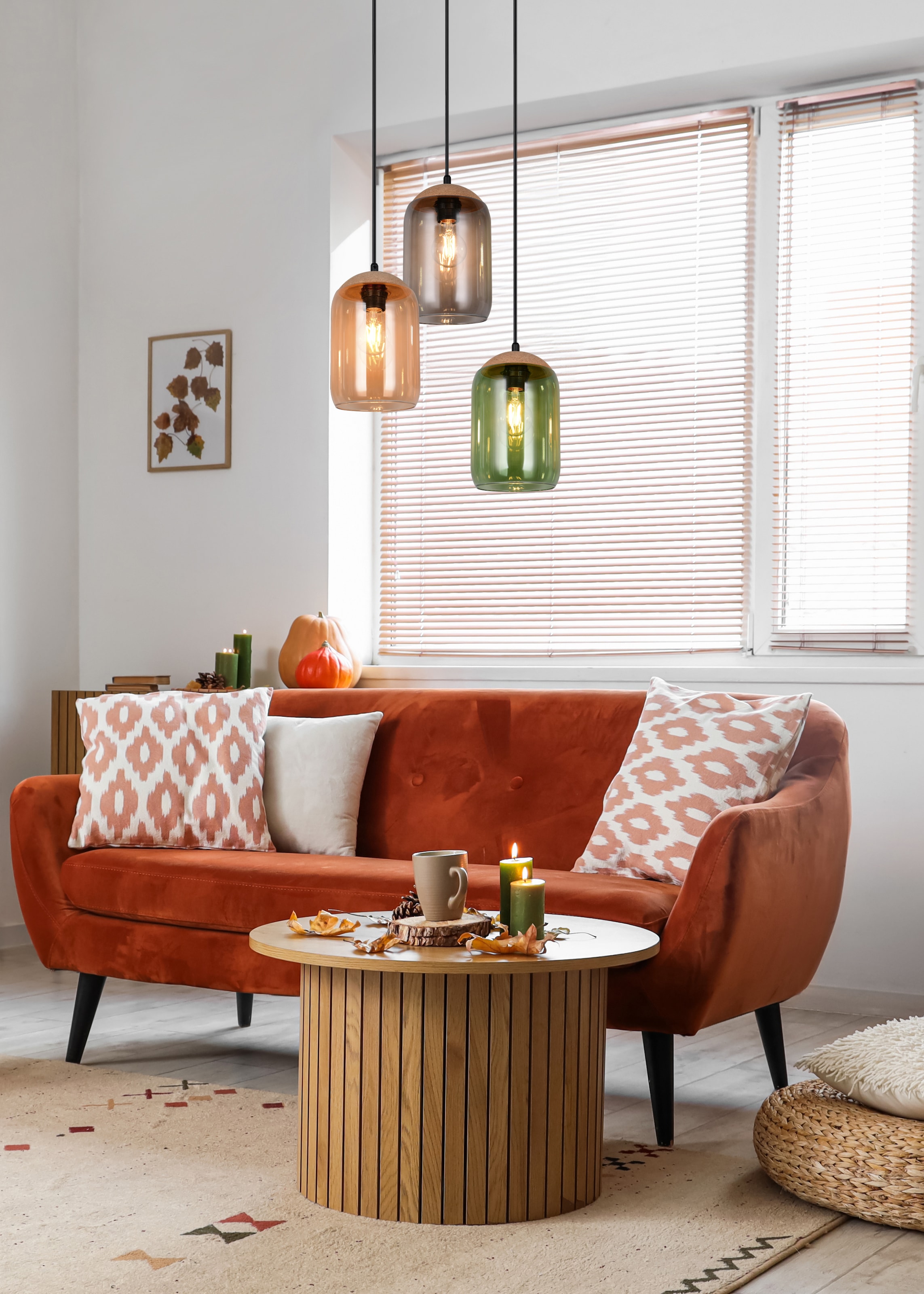 TRIO Leuchten Pendelleuchte »CORK, mehrflammige Hängelampe mit bunten Glasschirmen exkl E27 max 10W« E27 1 Stk. warmweiß - kaltweiß aus min. 50% Recycling-Material (Glas), Höhe bis 150 cm