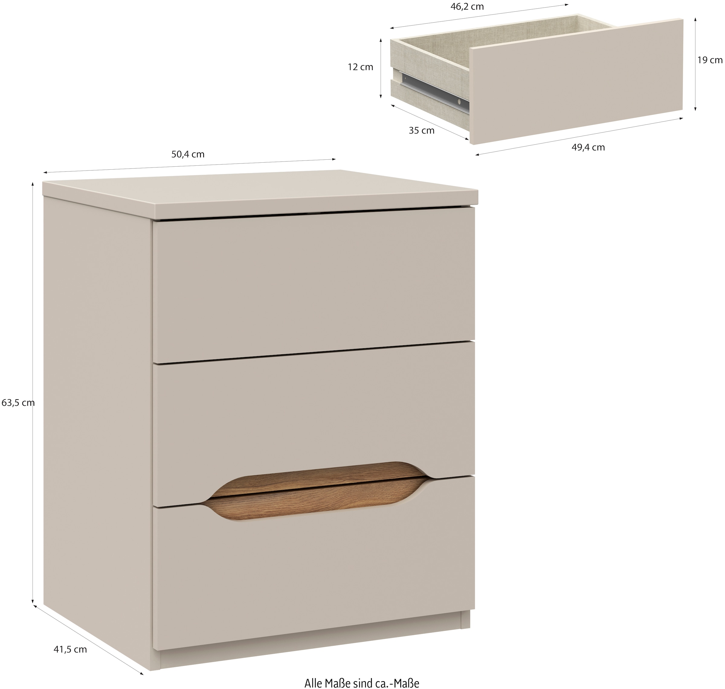 FORTE Nachtkommode, B/H/T 50,4/63,5/41,5 cm Nako passend zum Boxspringbett