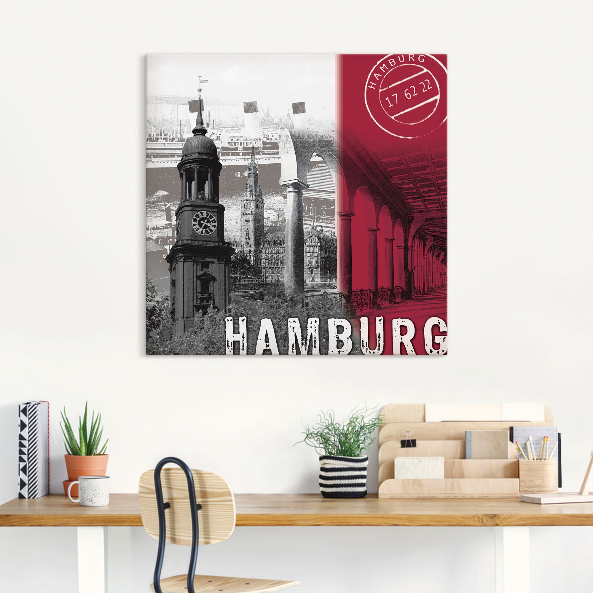 Artland Wandbild »Hamburg_ bordeauxrot«, Deutschland, (1 St.), als Leinwandbild, Poster in verschied. Größen