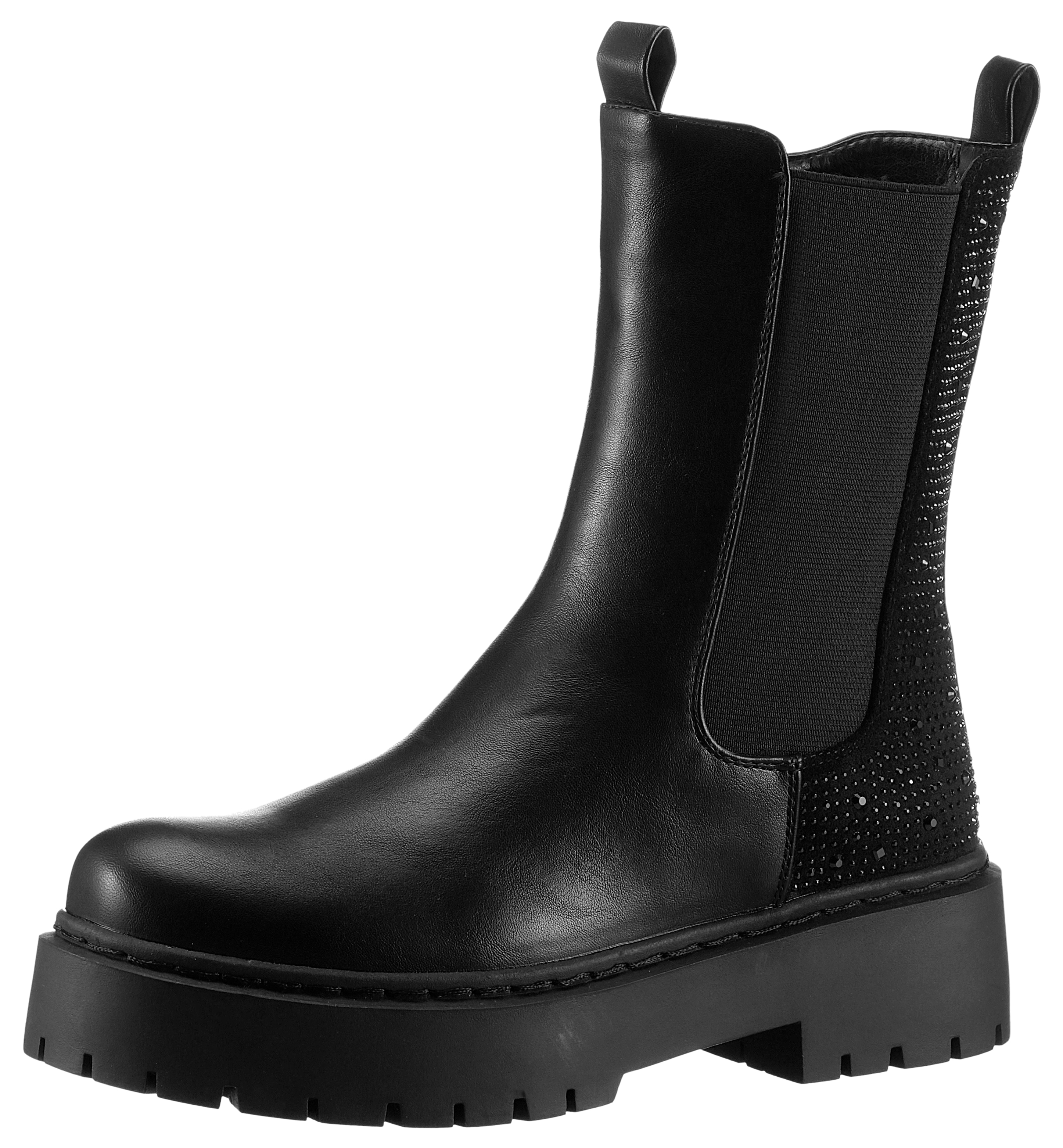 Aniston SHOES Chelseaboots Schlupfboots, Plateaustiefelette, mit Glitzersteinen