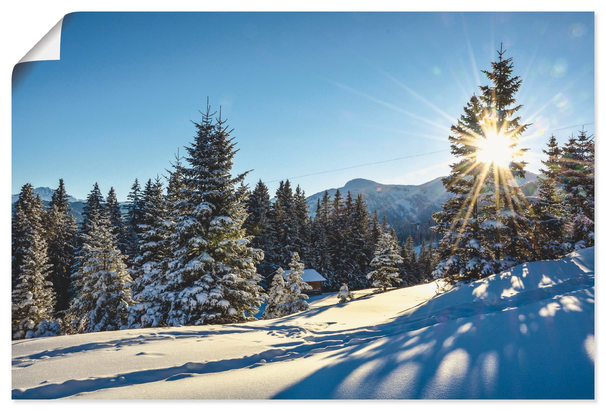 Artland Poster »Winterlandschaft mit Sonnenstern«, Berge, (1 St.), als Alubild, Leinwandbild, Wandaufkleber oder Poster in versch. Größen