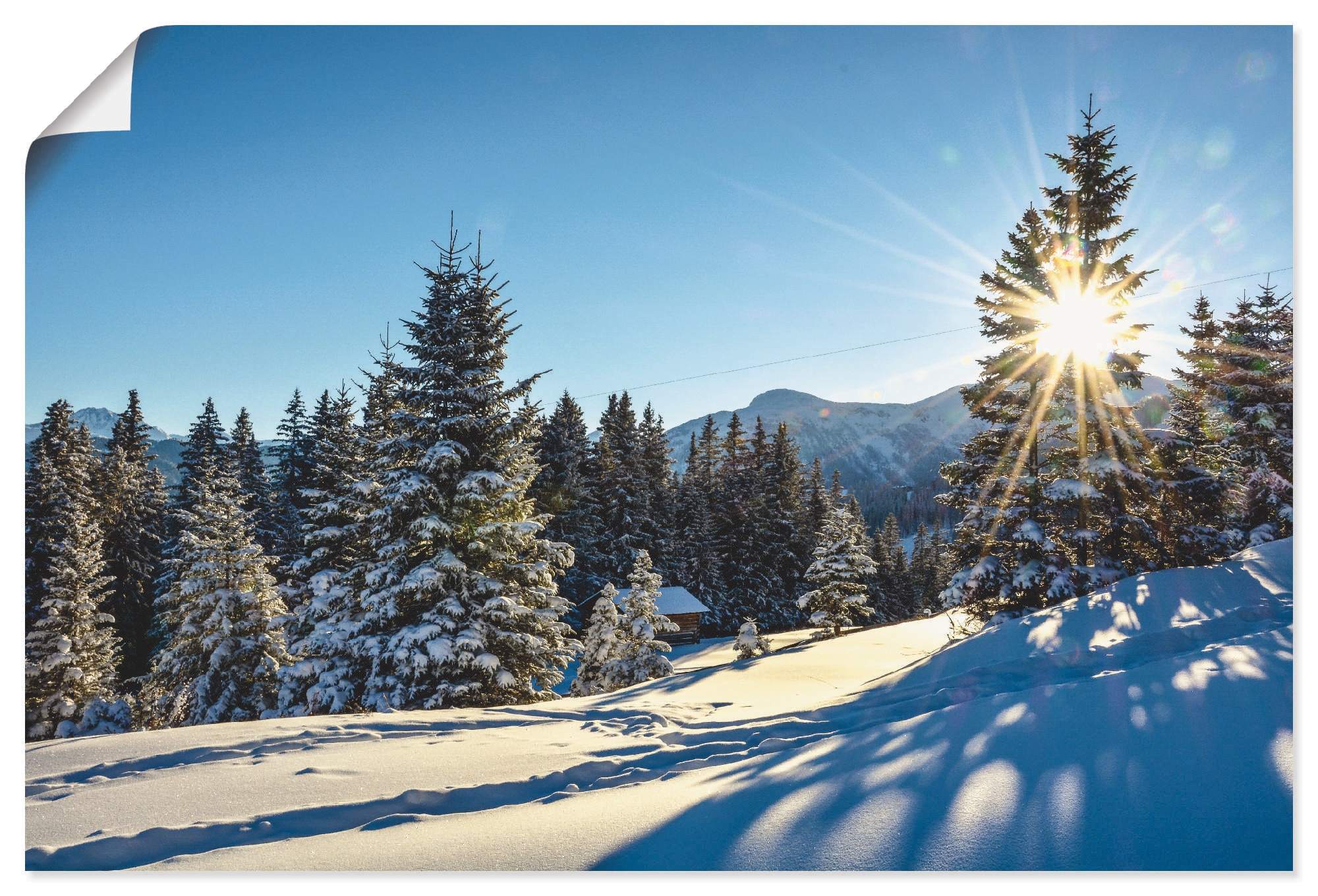 Artland Poster "Winterlandschaft mit Sonnenstern", Berge, (1 St.), als Alubild, Leinwandbild, Wandaufkleber oder Poster 