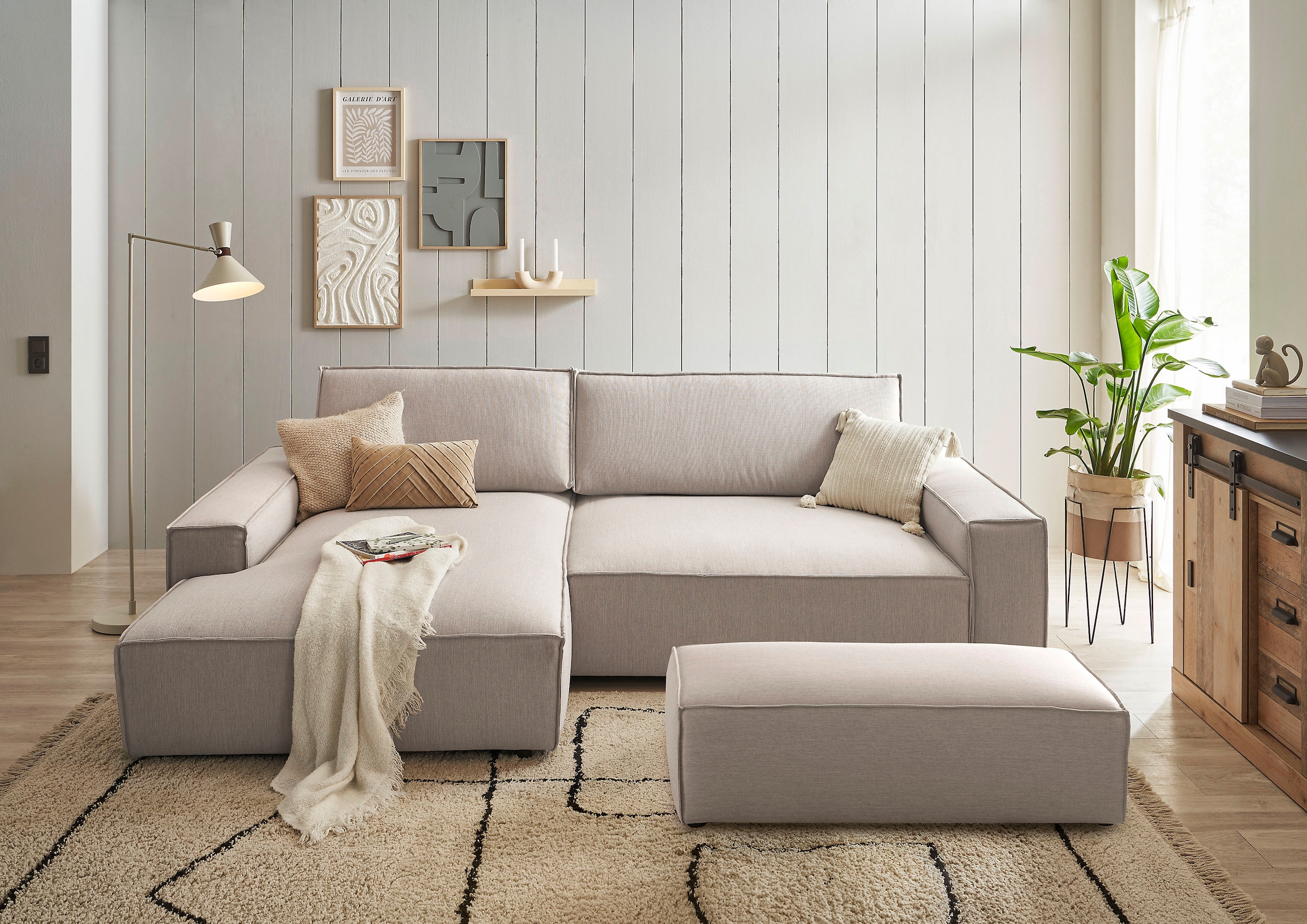 Home affaire Polsterecke »NEU: SHERWOOD XXL tief, L-Form mit Schlaffunktion, Big-Sofa mit Hocker«, (Set, 2 St.), stellbar zum Schlafsofa (Krokodilverbinder), Cord, Leinenoptik