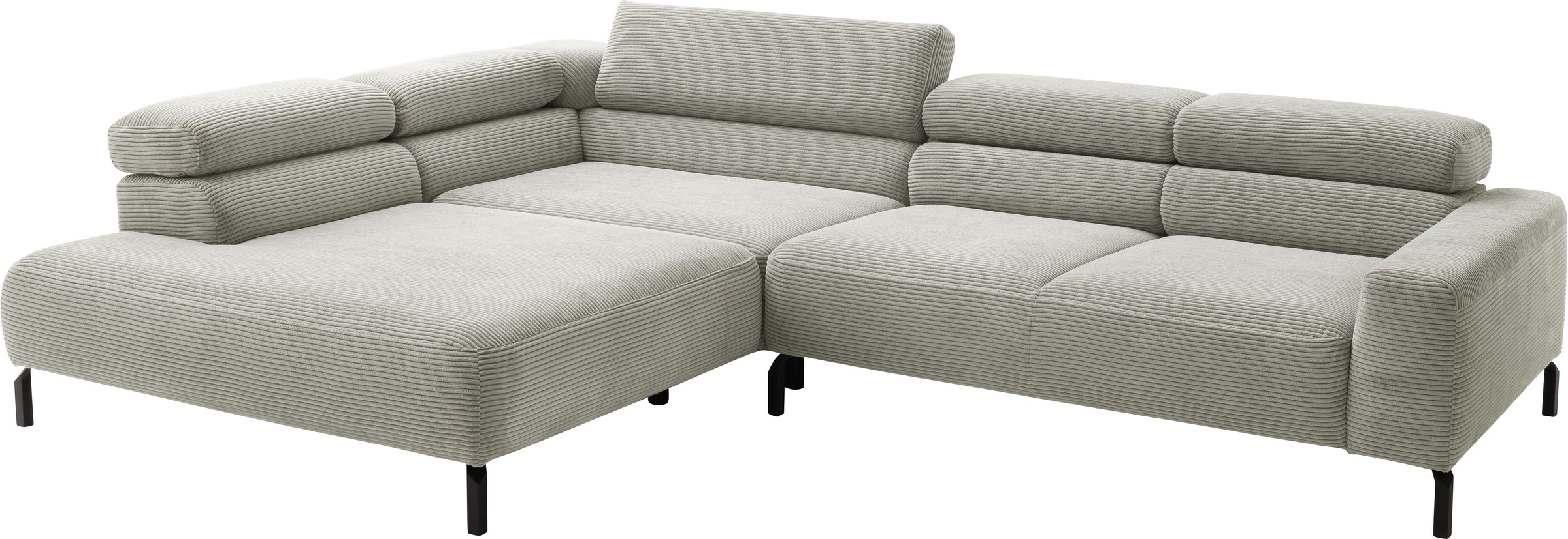 Places of Style Ecksofa »Antonelli, L-Form, inkl. Kopfteilverstellung, Breite 312 cm«, mit elektrischer Sitztiefenverstellung, in Cord, stone