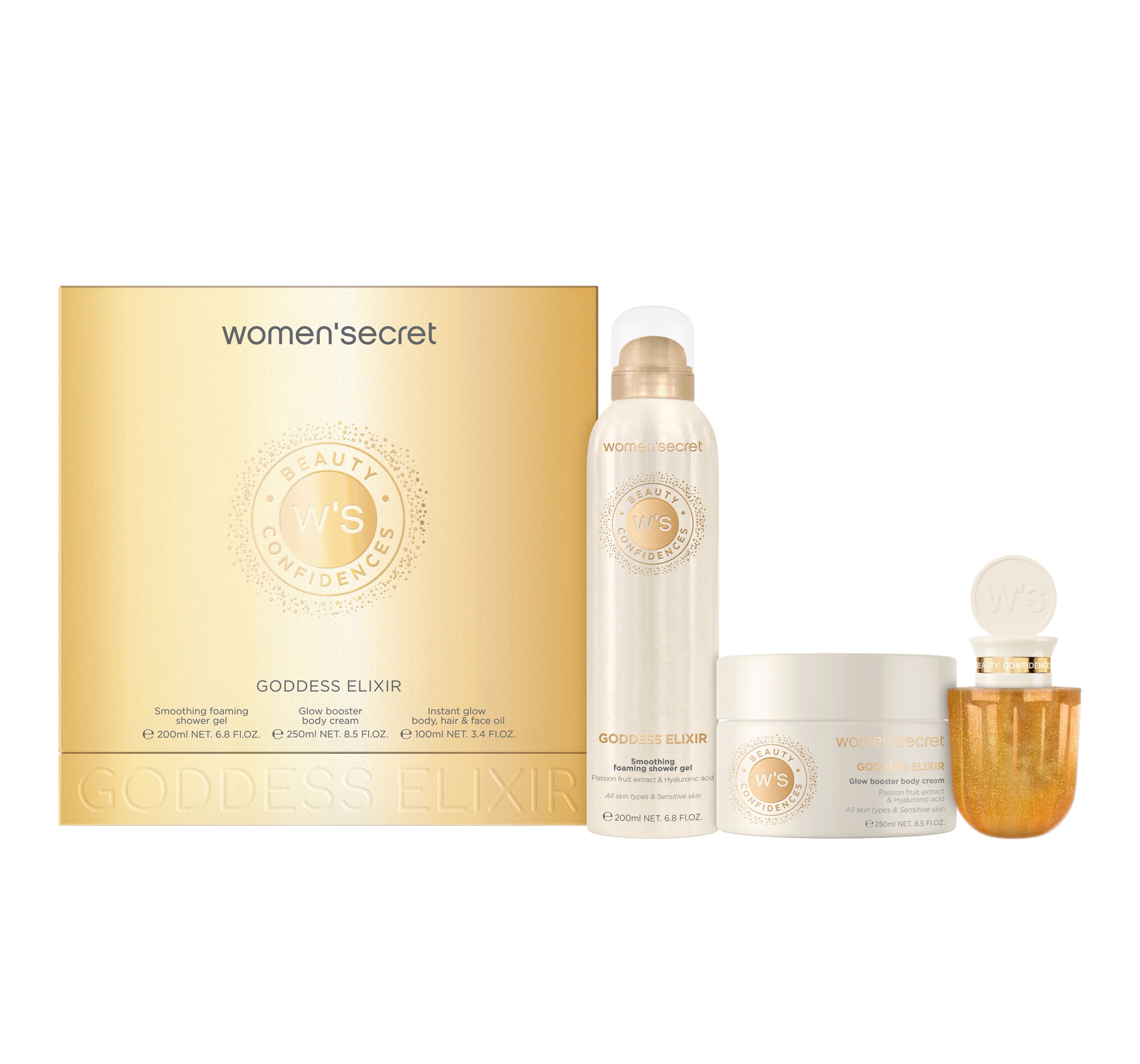 women'secret Duft-Set »Beauty - Giftset - L - Goddess Elixir« Set, 3 Foaming Gel 200ml + B.Cream 250ml + B.Oil 100ml