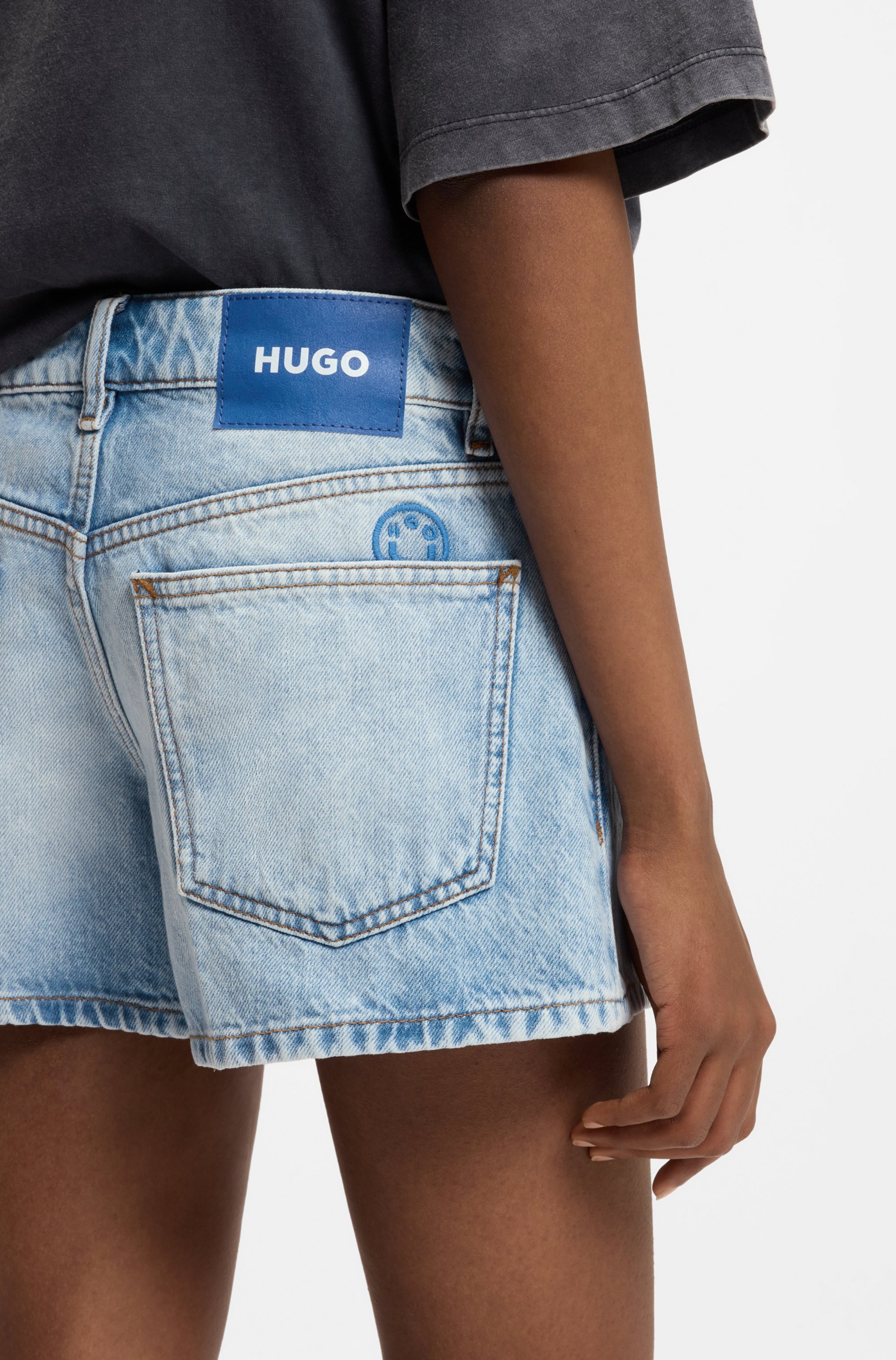 HUGO Blue Jeansshorts "Galimon" Mid Rise, Logo-Stitching günstig online kaufen