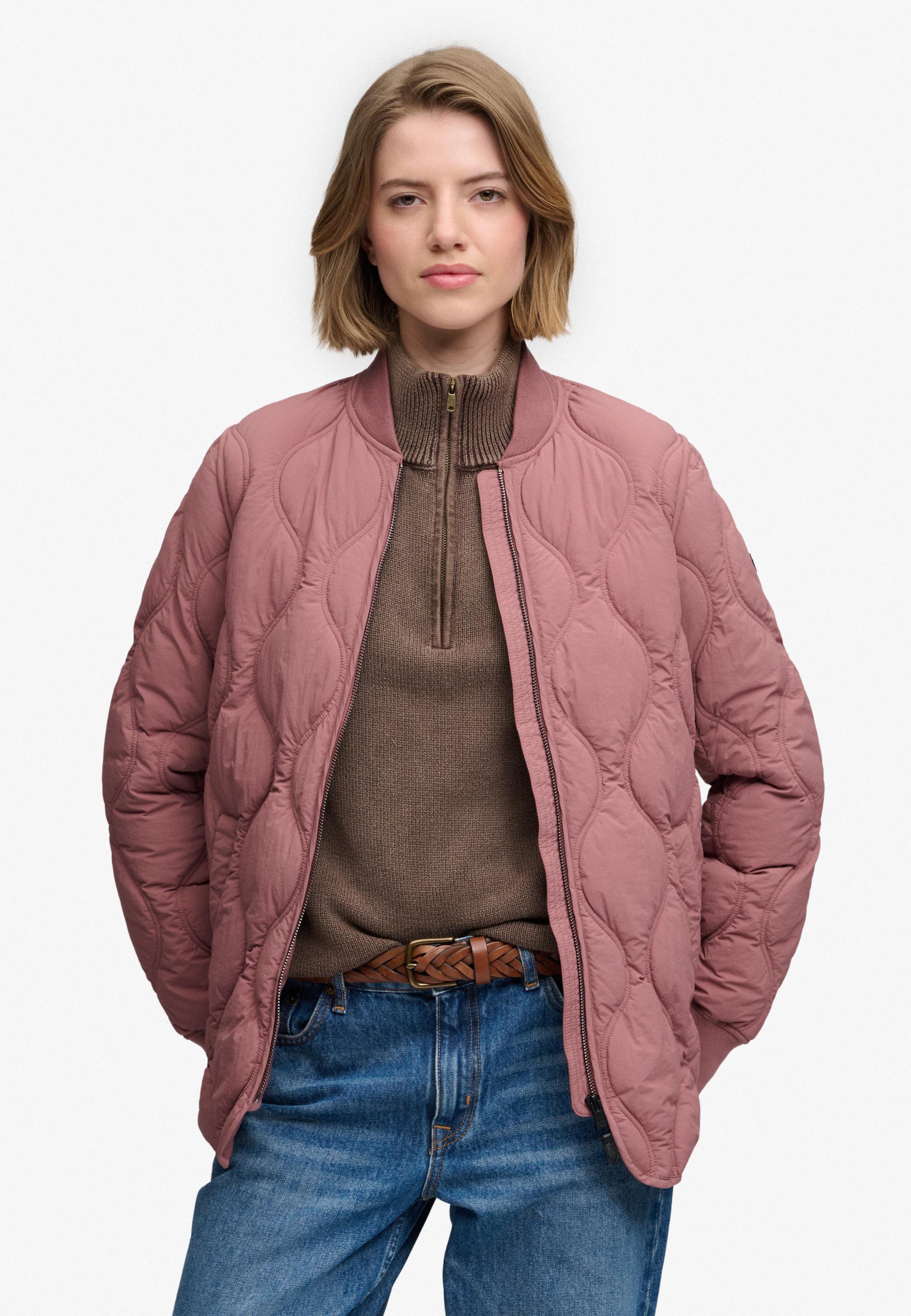 Superdry Steppjacke "SHORT ONION QUILT LINER JKT" mit Reißverschluss, aus Nylon, Relaxed Fit, unifarbene Optik