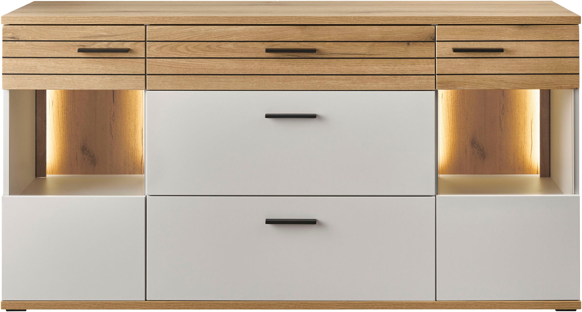 set one by Musterring Sideboard »Quincy« 1 Stk. tlg. Mit Glasausschnitt und LED, in Anthrazit/Lichtgrau erhältlich, 160 cm