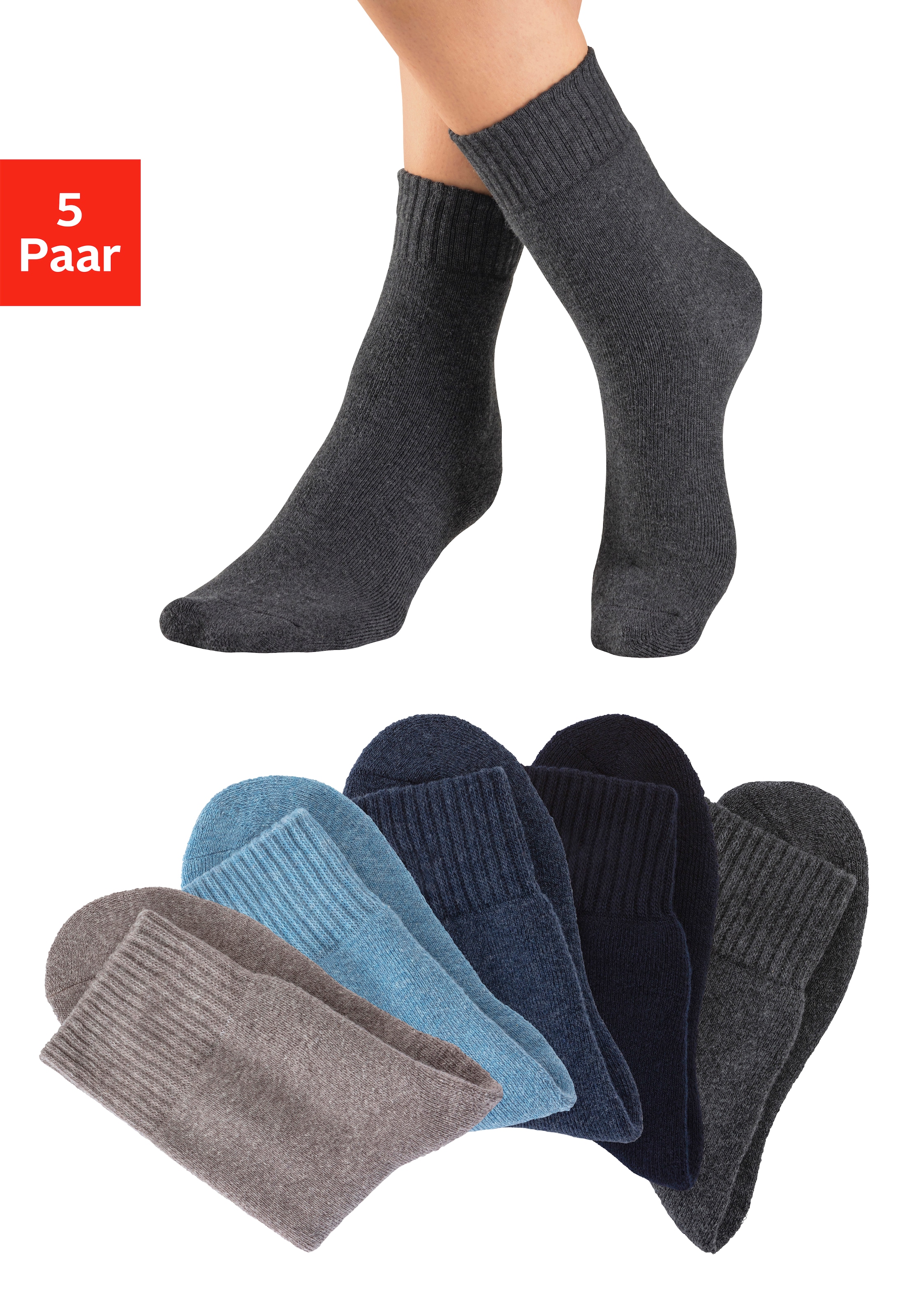 Lavana Basicsocken "Damen und Herrensocken Thermosocken" Packung, 5 Paar tlg. für kalte Tage mit Vollfrottee