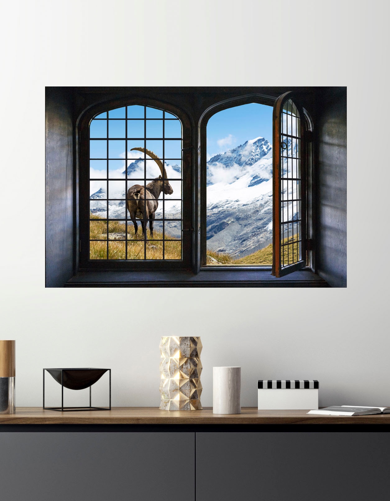 queence Wandsticker »Die Berge«, Wandsticker, Wandbild, selbstklebend, 3D, Fenster