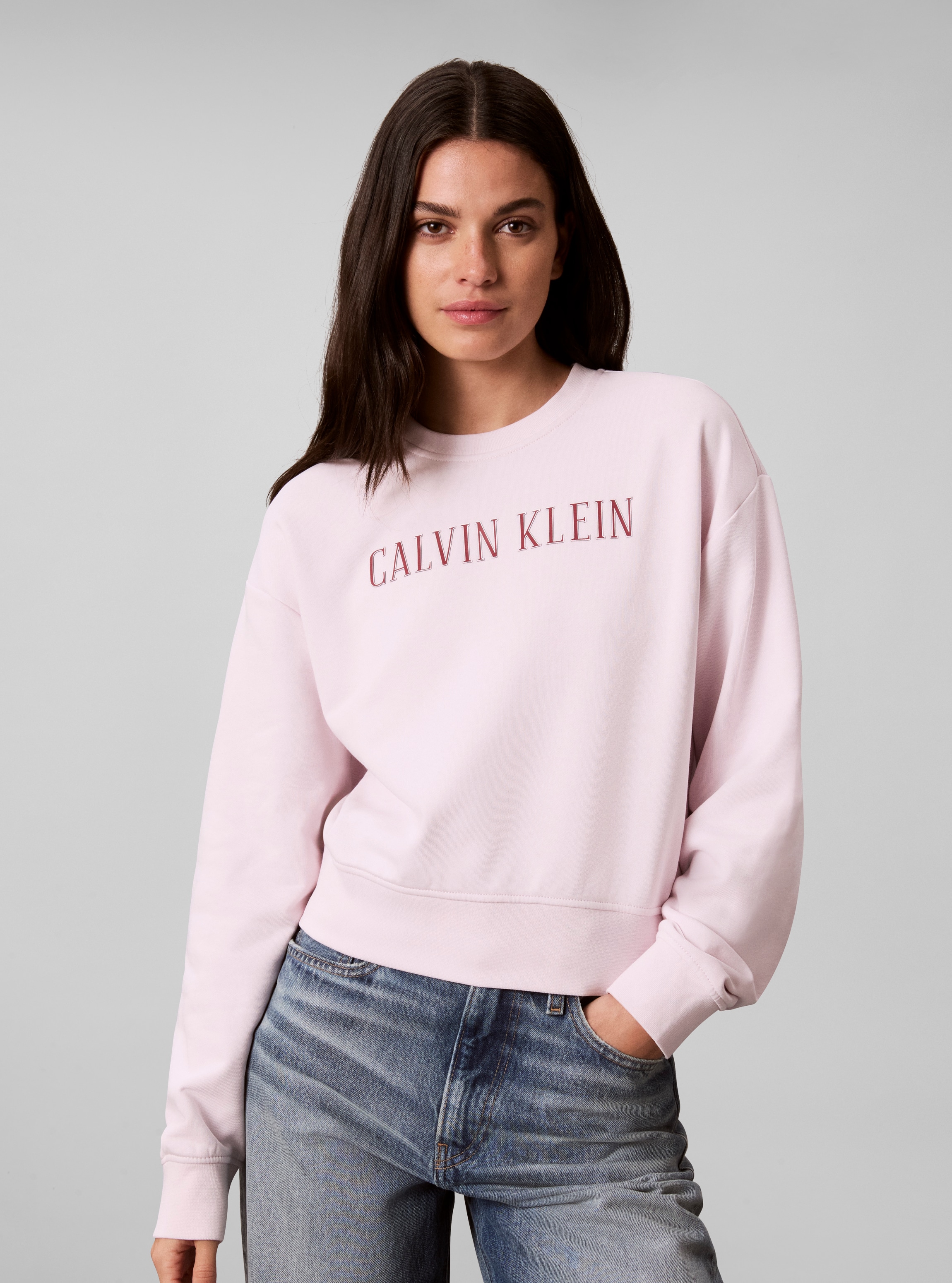 Calvin Klein Jeans, Rundhalsausschnitt, cropped, Logoschriftzug