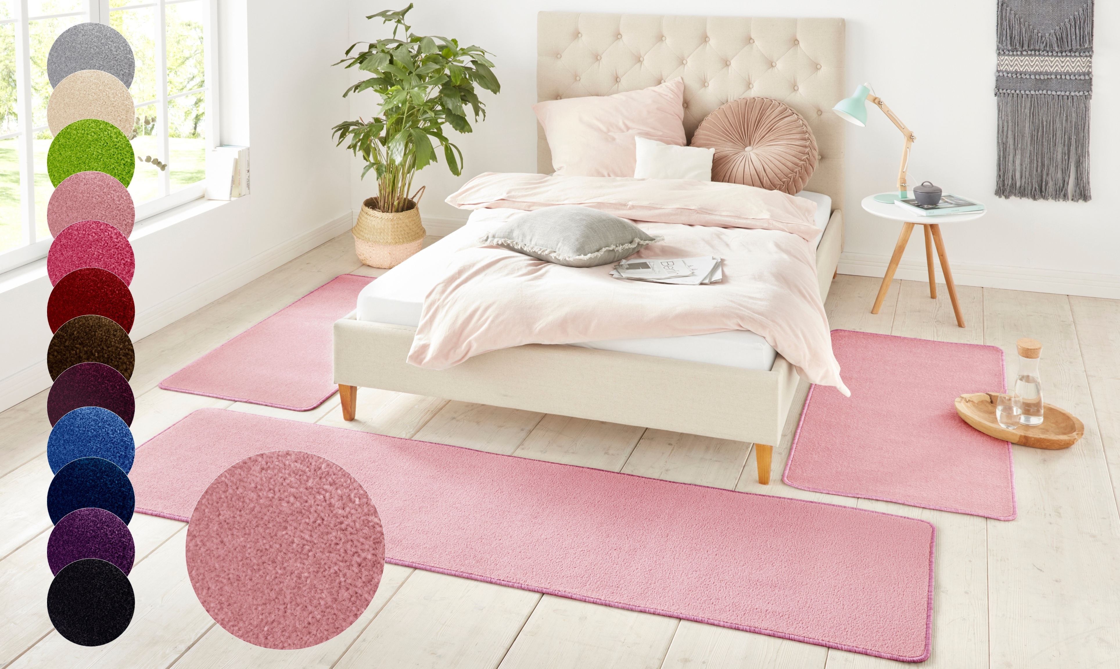 Bettumrandung HANSE HOME, H:8mm, rosa, Obermaterial: 100% Polypropylen, Schlafzimmer, Bettumrandungen, "Shashi", Kurzflor, Unifarben, Teppich,