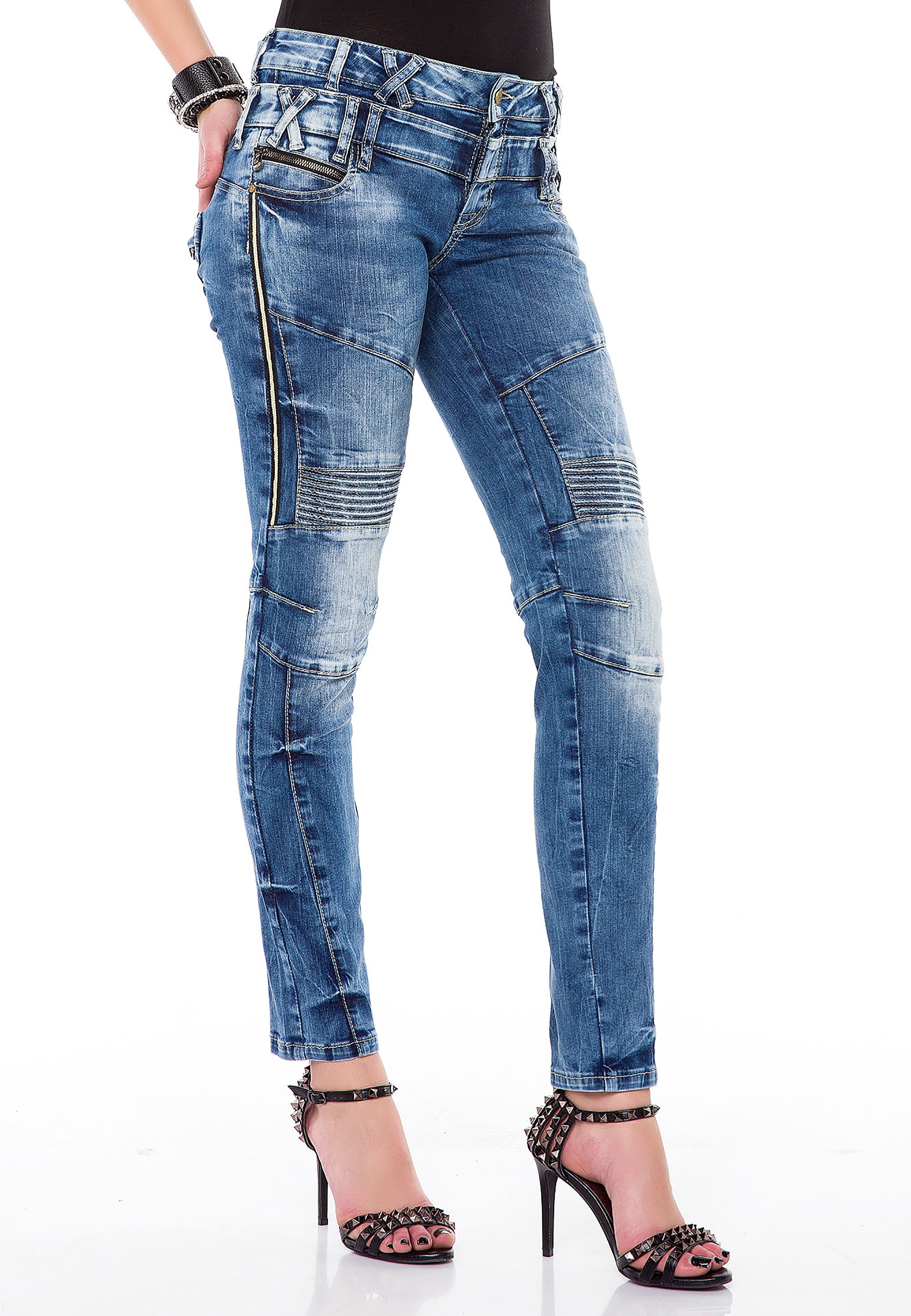 Slim-fit-Jeans, mit doppeltem Taillenbund in Skinny Fit