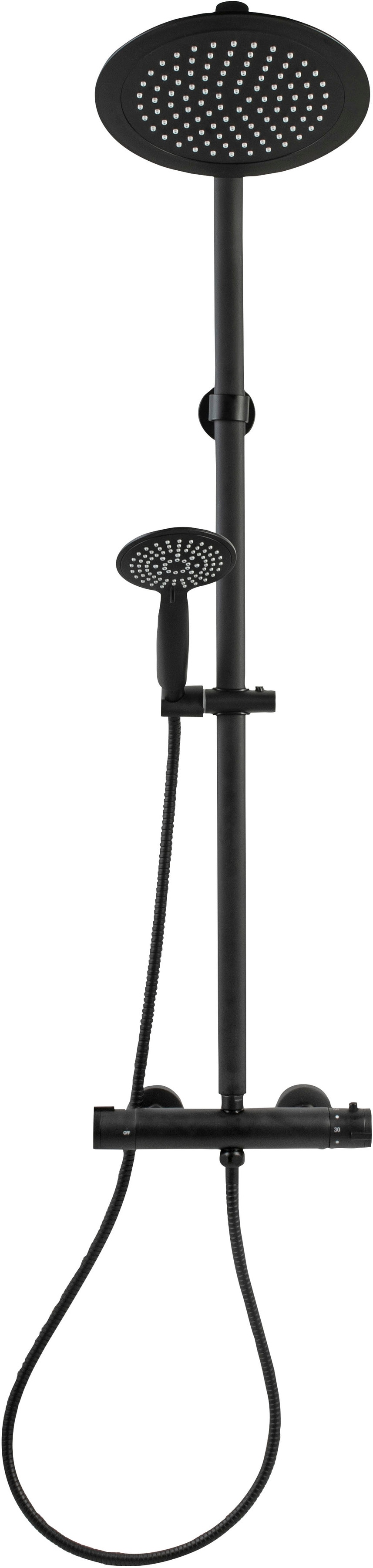 CORNAT Badarmatur "Dusch-Komplettsystem "Noir Style"" Black Edition, mit Thermostatarmatur, Handbrause mit 5 Strahlarten