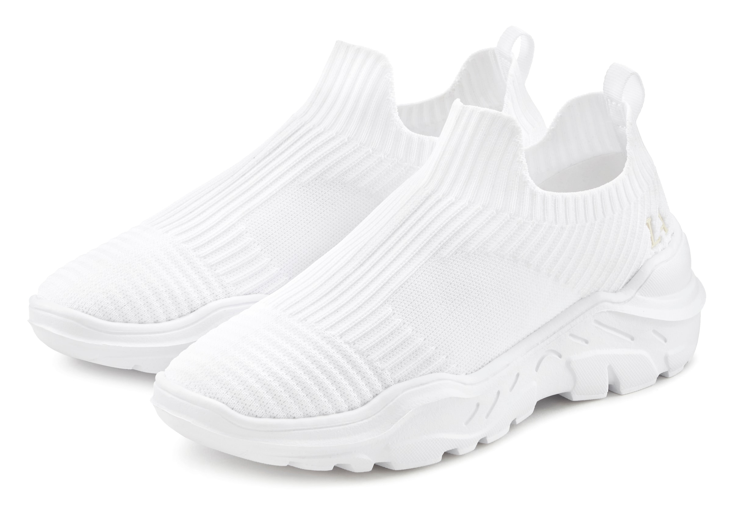 Sneaker LASCANA "Slip-On-Sneaker", Damen, Gr. 43, weiß, Obermaterial: 100% Textilmaterial. Decksohle: 100% Textilmaterial. Futter: 100% Textilmaterial. Laufsohle: 100% Synthetik, unifarben, Basic, Schuhe Sneaker, Halbschuh, Slipper, Freizeitschuh zum Rein