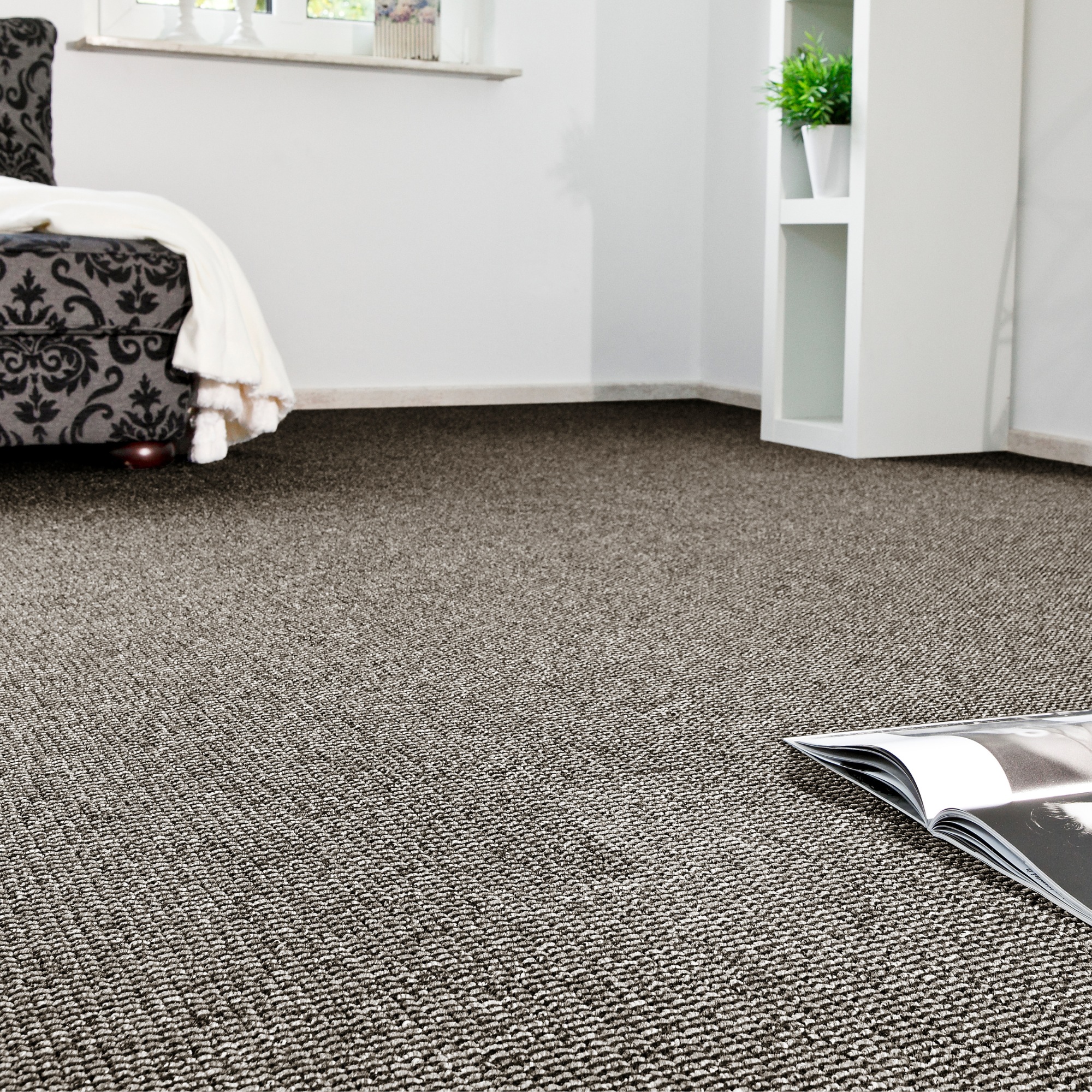 Teppichboden ANDIAMO "Joe, Schlinge, Gesamthöhe 8 mm, Made in Netherlands", grau (anthrazit), B:400cm L:500cm, Kunstfaser, Teppiche, Breite 400 cm, meliert, Wohnzimmer, strapazierfähig & robust