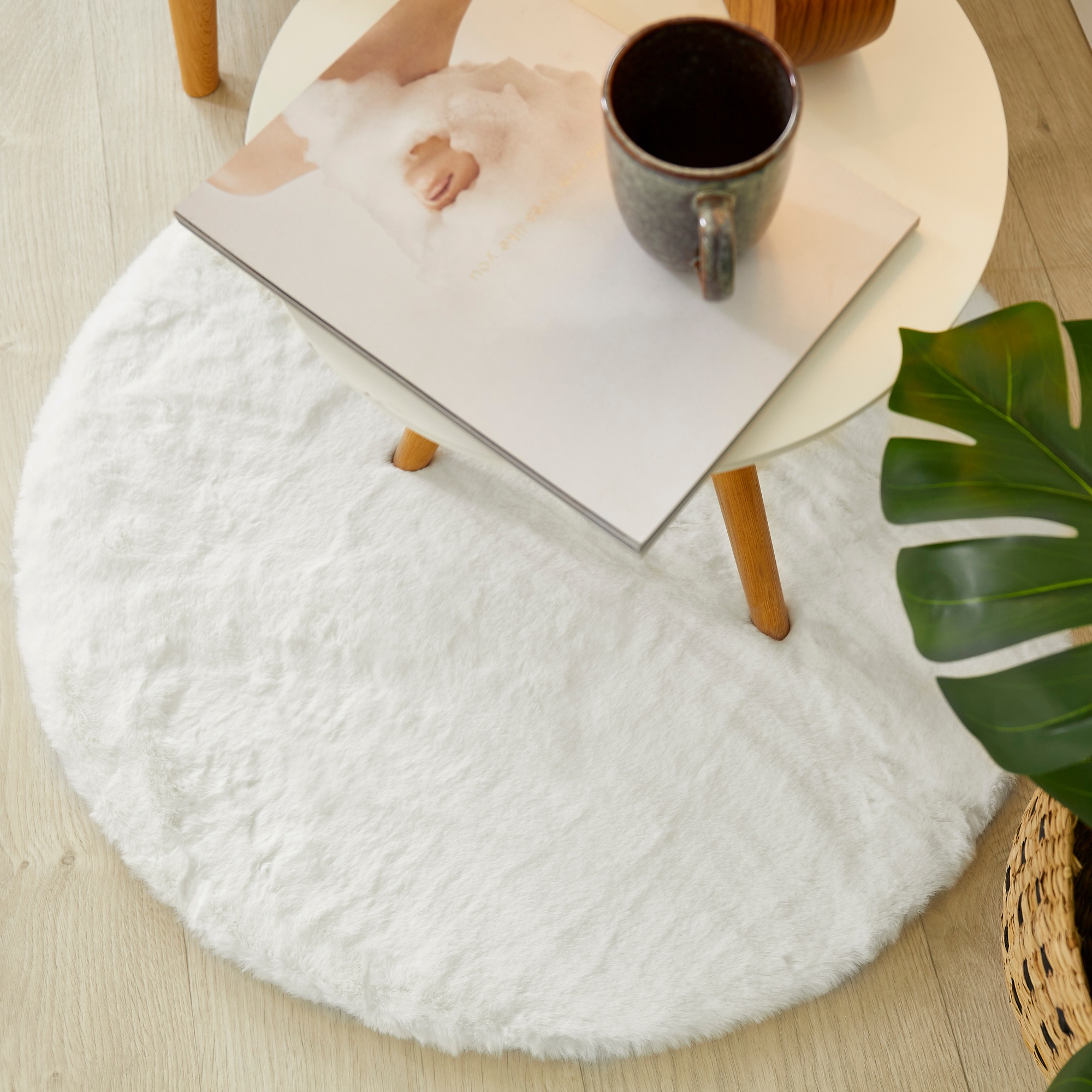 Hochflor-Teppich OTTO HOME "Lugano", weiß, H:30mm Ø:120cm, Teppiche, Kunstfell, Uni Farben, sehr weich & kuschelig