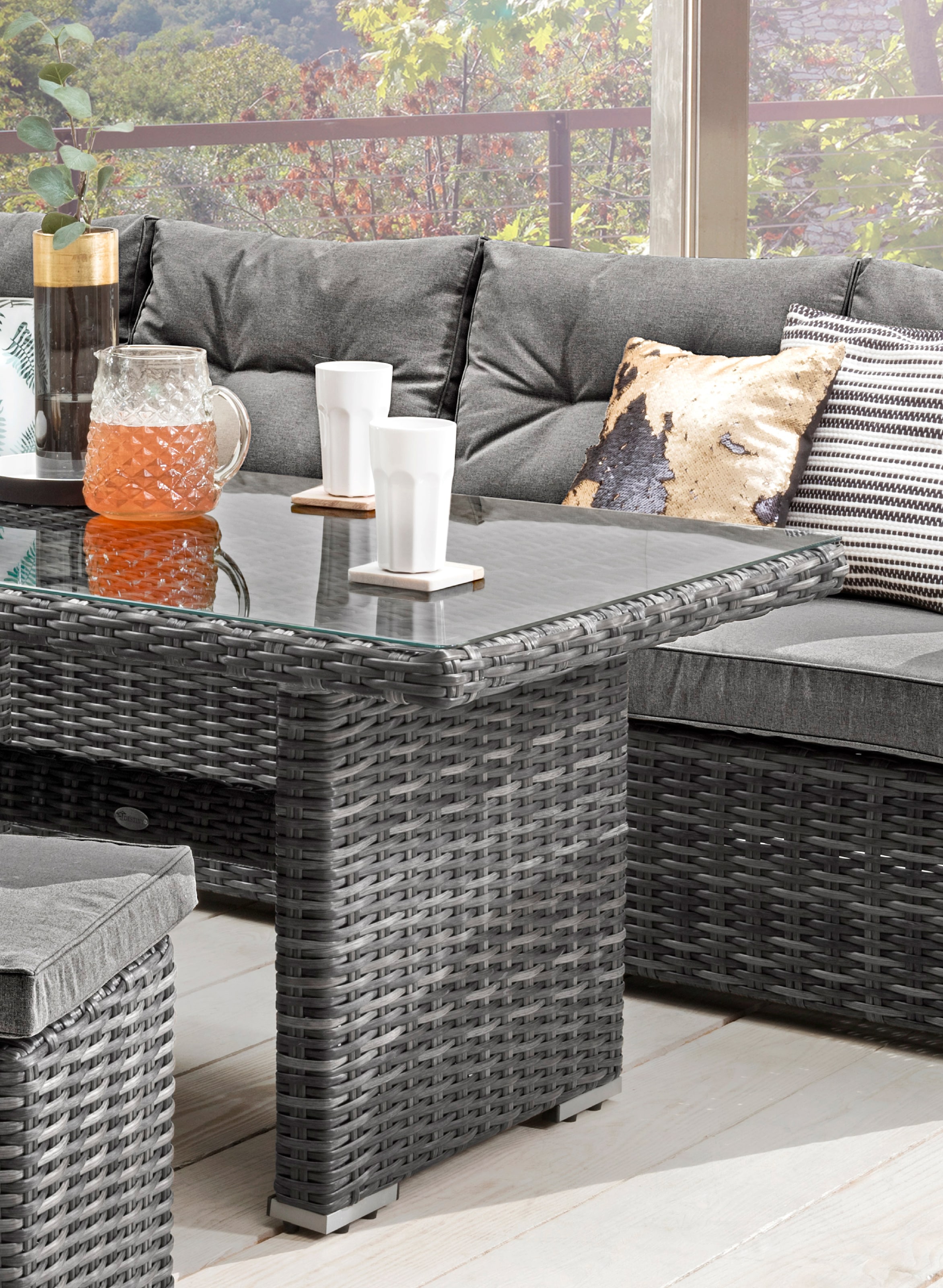 Destiny Gartenlounge-Set »SANTA PONSA«, (20 tlg., 2x Schenkel, 2x Hocker, 1x Tisch, inkl. Auflagen), Aluminium, Polyrattan