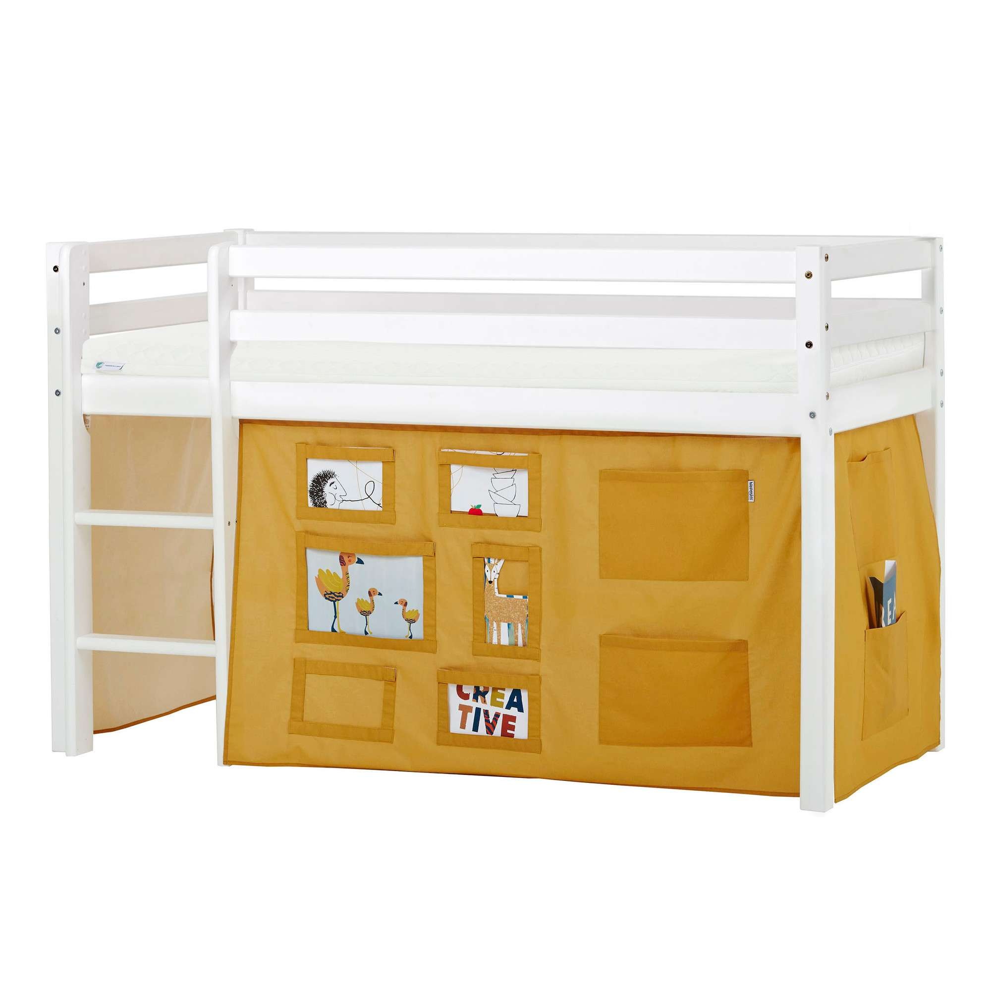 Hoppekids Hochbett »ECO Dream, Kinderbett, Spielbett, Halbhohes Bett aus Massivholz«, inkl. Vorhang-Set Creator, Bettgröße & Matratze wählbar