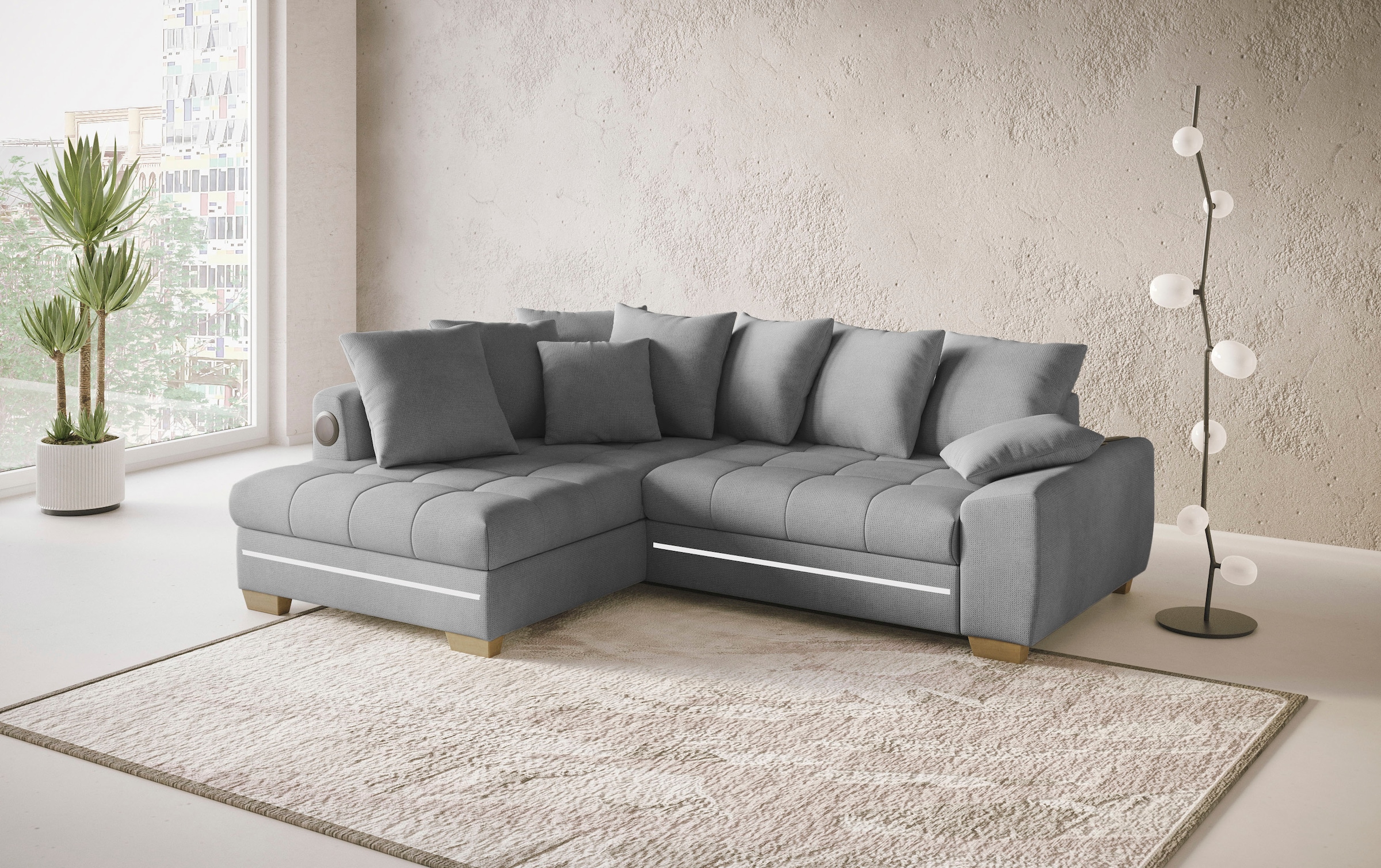 Mr. Couch Ecksofa »Nikita II, L-Form«, mit Kaltschaum, RGB-LED, Soundsystem, wahlweise mit Bett, Bettkasten