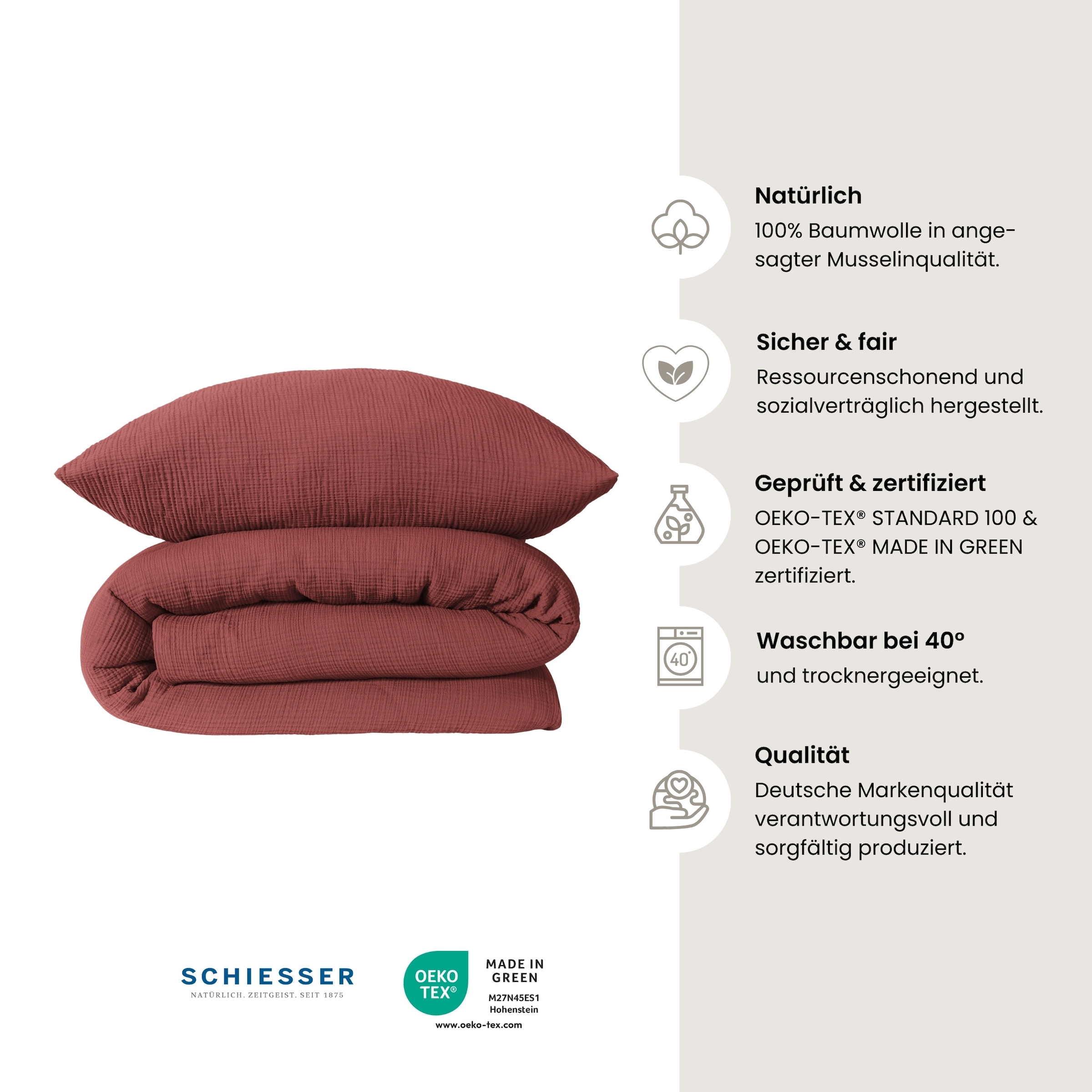 Schiesser Bettwäsche »Molly aus softer Musselin-Qualität in gedeckten, natürlichen Farben«, (2 tlg.), MADE IN GREEN by OEKO-TEX®