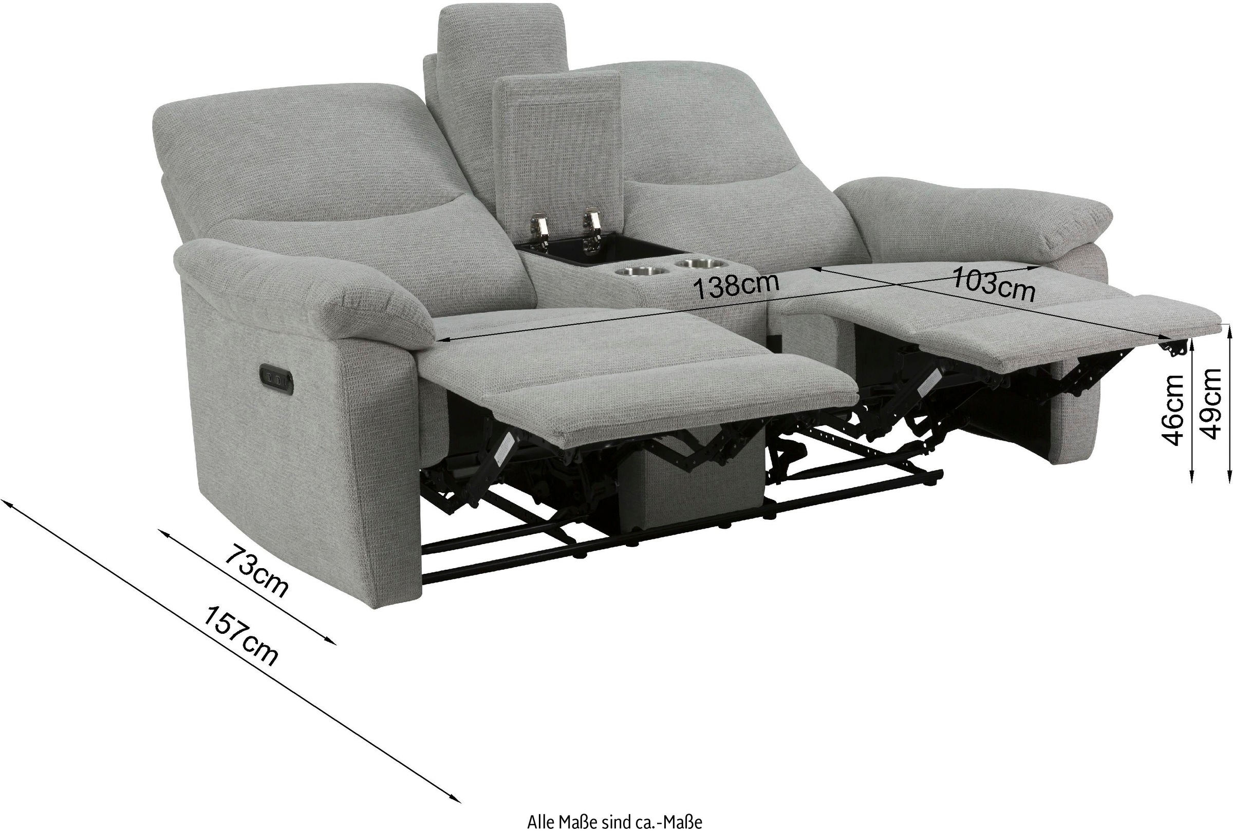Home affaire 2-Sitzer »ODILON, 2er-Kinosofa, TV-Sessel, Mulitmedia-Sofa, Struktur, USB A/C,«, Relaxfunktion manuell u. elektrisch, Getränkehalter, Staufach