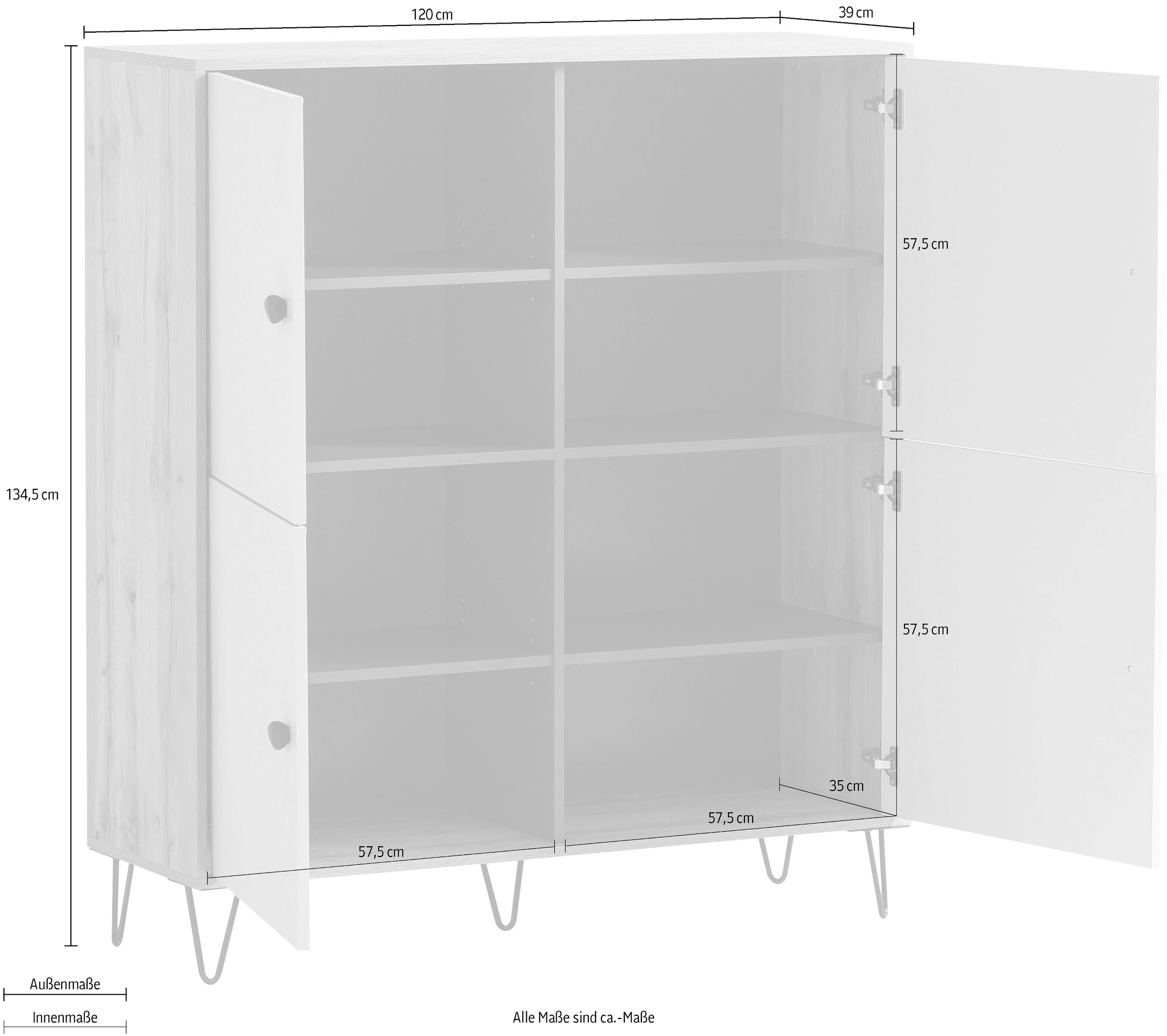 LOOKS by Wolfgang Joop Highboard »Looks Organic«, Mit hochwertigen Metallbeschlägen und Softclose-Scharnieren