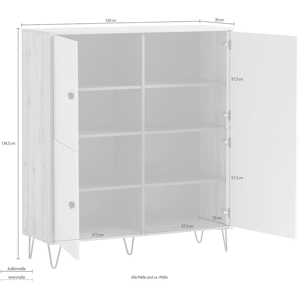 LOOKS by Wolfgang Joop Highboard »Looks Organic«, Mit hochwertigen Metallbeschlägen und Softclose-Scharnieren