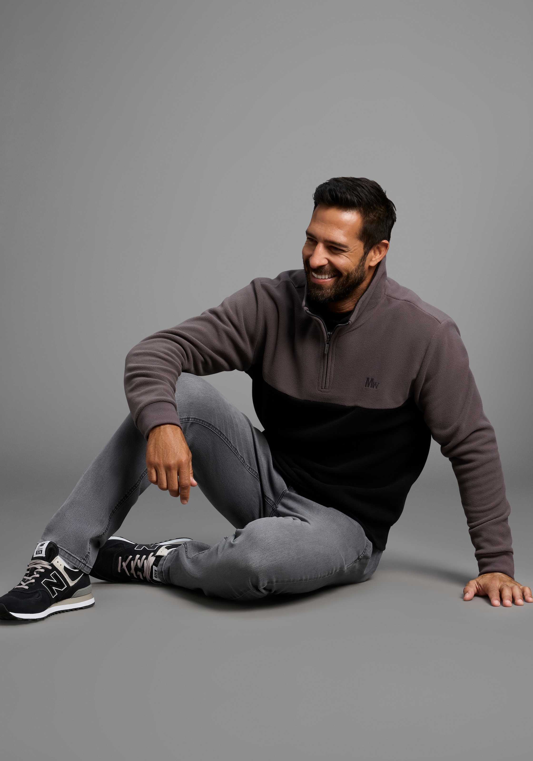 Man's World Fleecepullover, Troyer mit Kontrast-Part, ideal für den Übergang