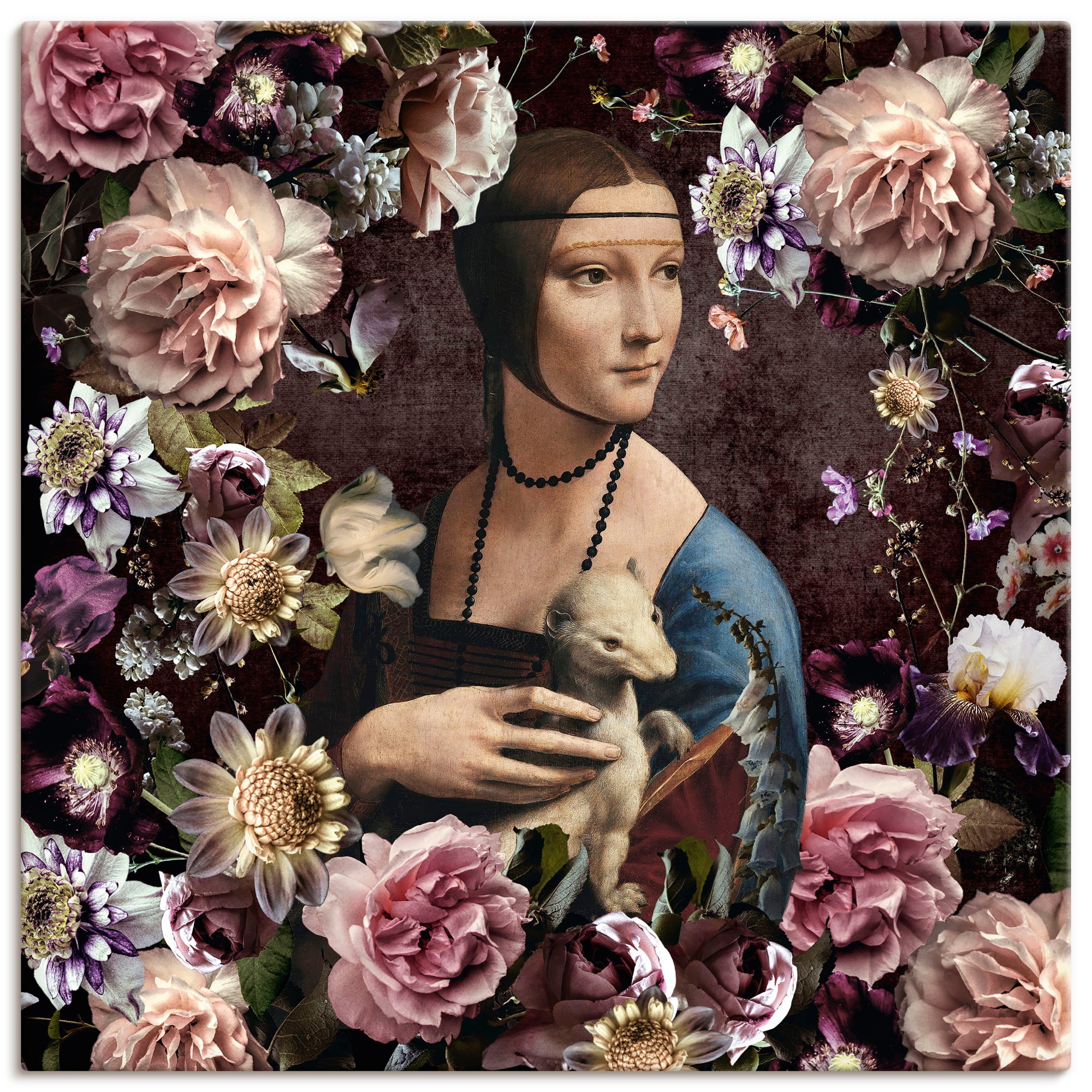 Wandbild ARTLAND "Lady mit Hermelin - Da Vinci Adaption", farbe bild(er): rot, B:30cm H:30cm, Bilder, als Alubild, Leinwandbild, Poster, Wandaufkleber in verschied. Größen