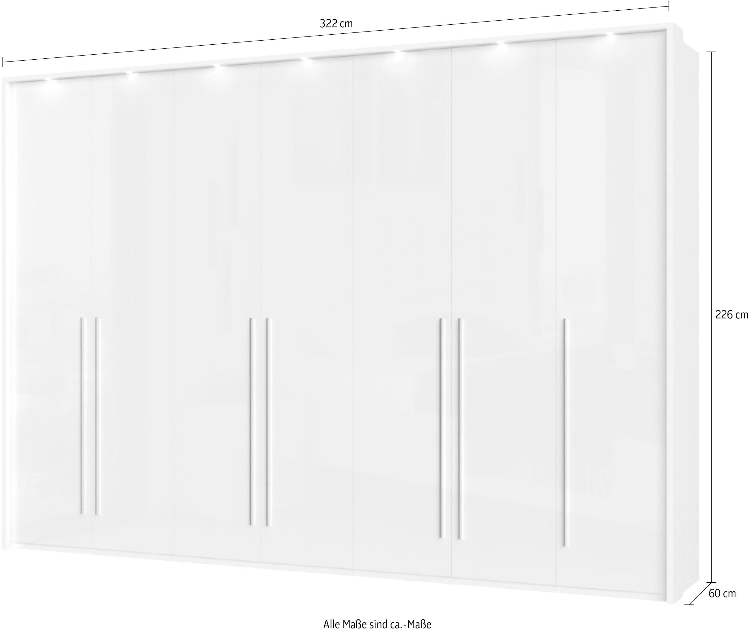 Places of Style Kleiderschrank »Piano, inklusive Rahmen und Beleuchtung, soft-close-Funktion«, (viele Breiten zur Auswahl, 226cm hoch), beige oder weiß, UV lackiert, Hochglanzfronten, FSC-zertifiziert
