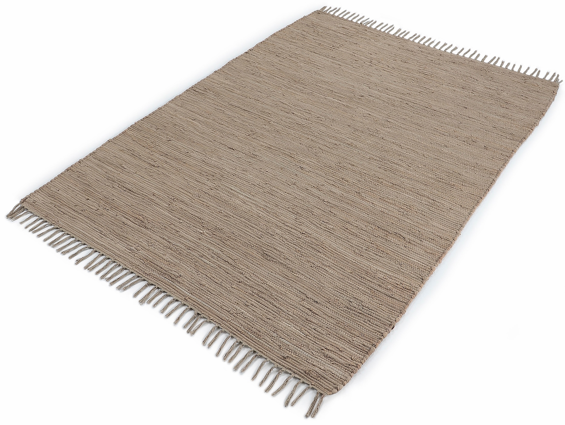 carpetfine Teppich »Kelim Chindi uni«, rechteckig, Wendeteppich, reine Baumwolle, handgewebt, Uni-Farben, mit Fransen