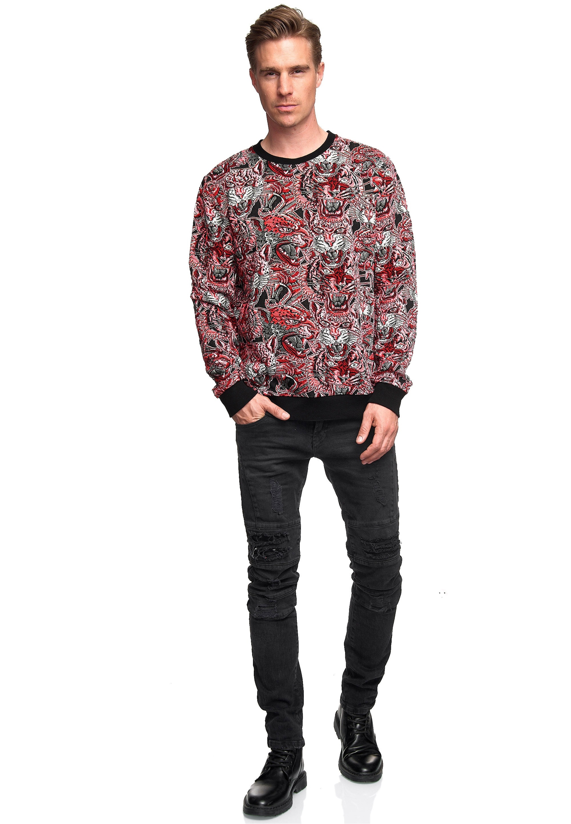 Rusty Neal Sweatshirt "Red Tiger in Jacquard", mit extravagantem Muster günstig online kaufen