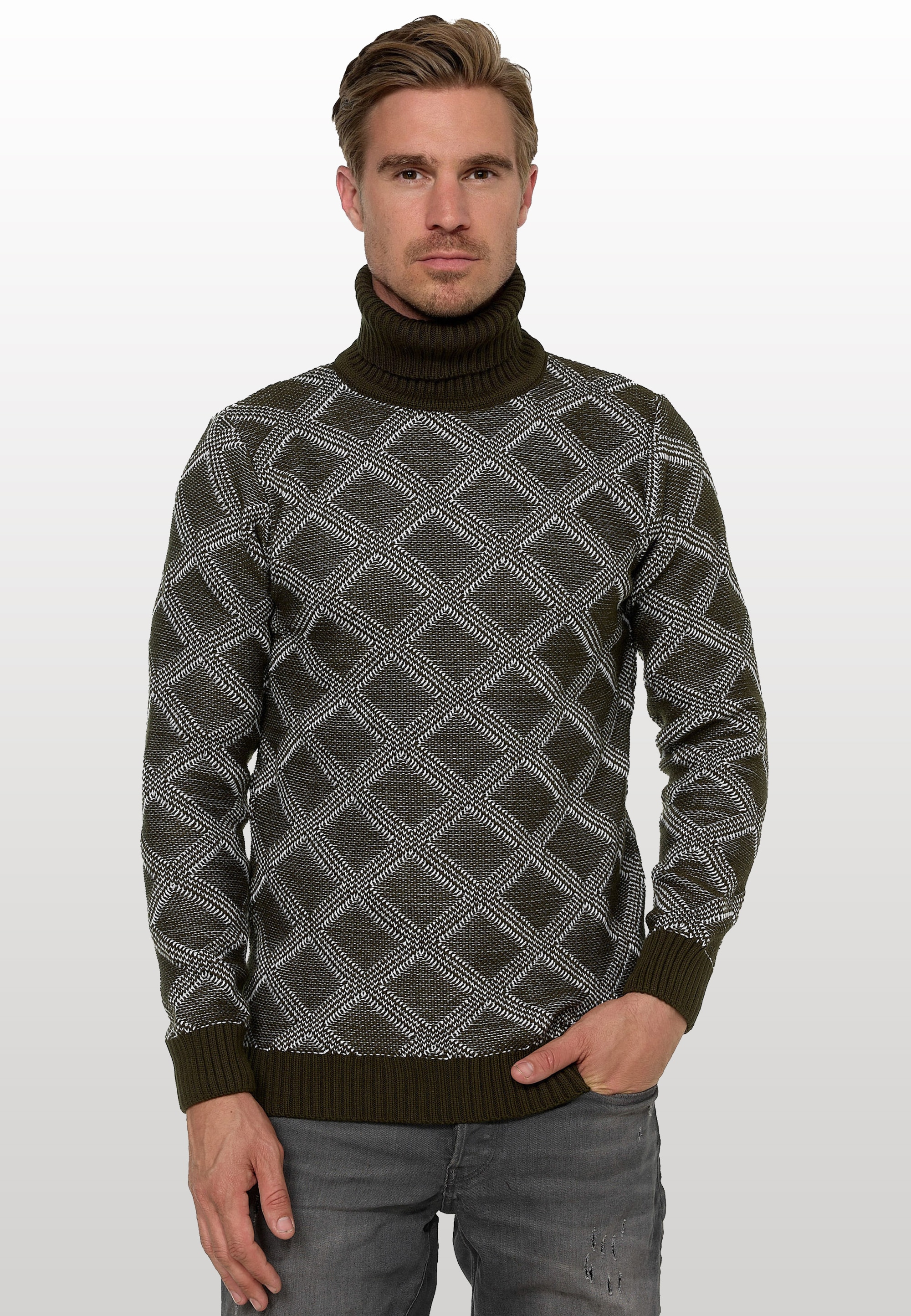 Rollkragenpullover, mit stylischem Karo-Muster